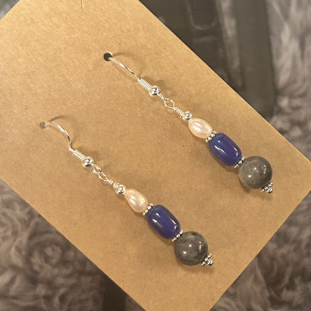 Handmade Handcrafted larvikite royal blue cat eye glass earrings Size ONE SIZE - 1 Thumbnail