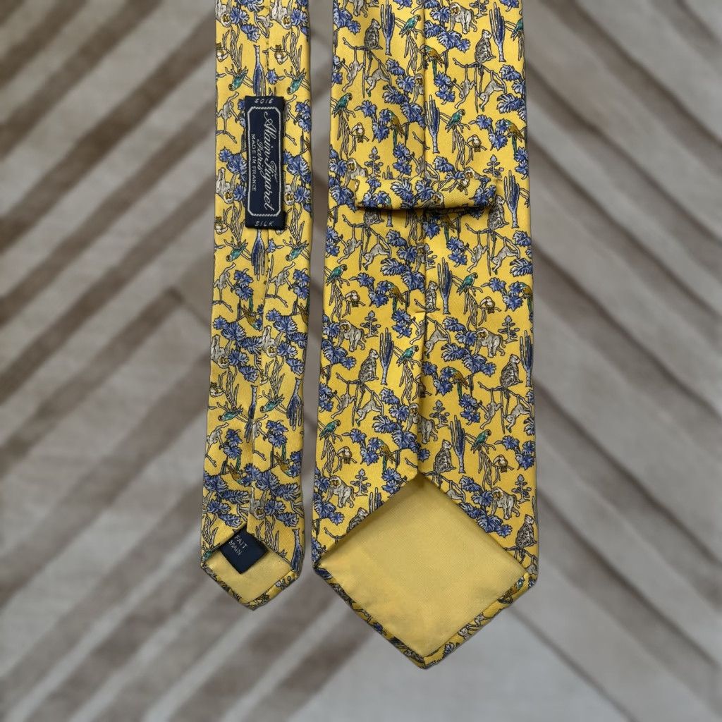 Figaret Alain Figaret Paris Luxury Silk Tie Multicolor Animal Print Monkey Cheetah Parrots Toucans Yellow Blue Classic 57"-60" Adults Mens Tie Size ONE SIZE - 1 Thumbnail