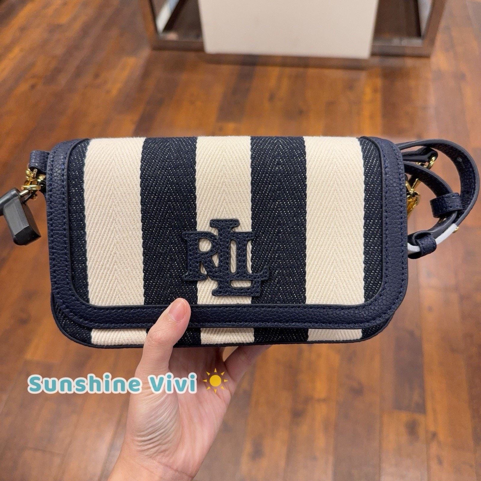 Lauren Ralph Lauren NWT Ralph Lauren Blue Striped Twill Small Adley Shoulder Bag Size ONE SIZE - 1 Thumbnail