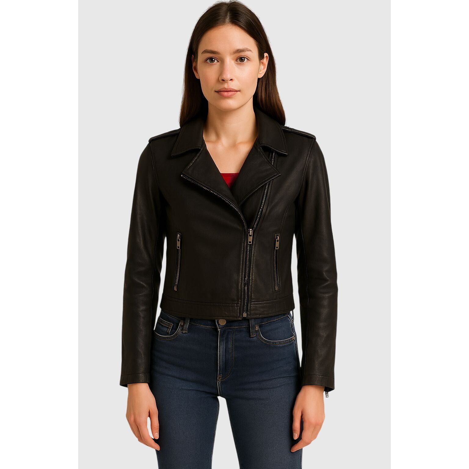 HIDDEN Hidden Jeans Cropped Black Faux Leather Moto Jacket Womens L Size L / US 10 / IT 46 - 1 Thumbnail