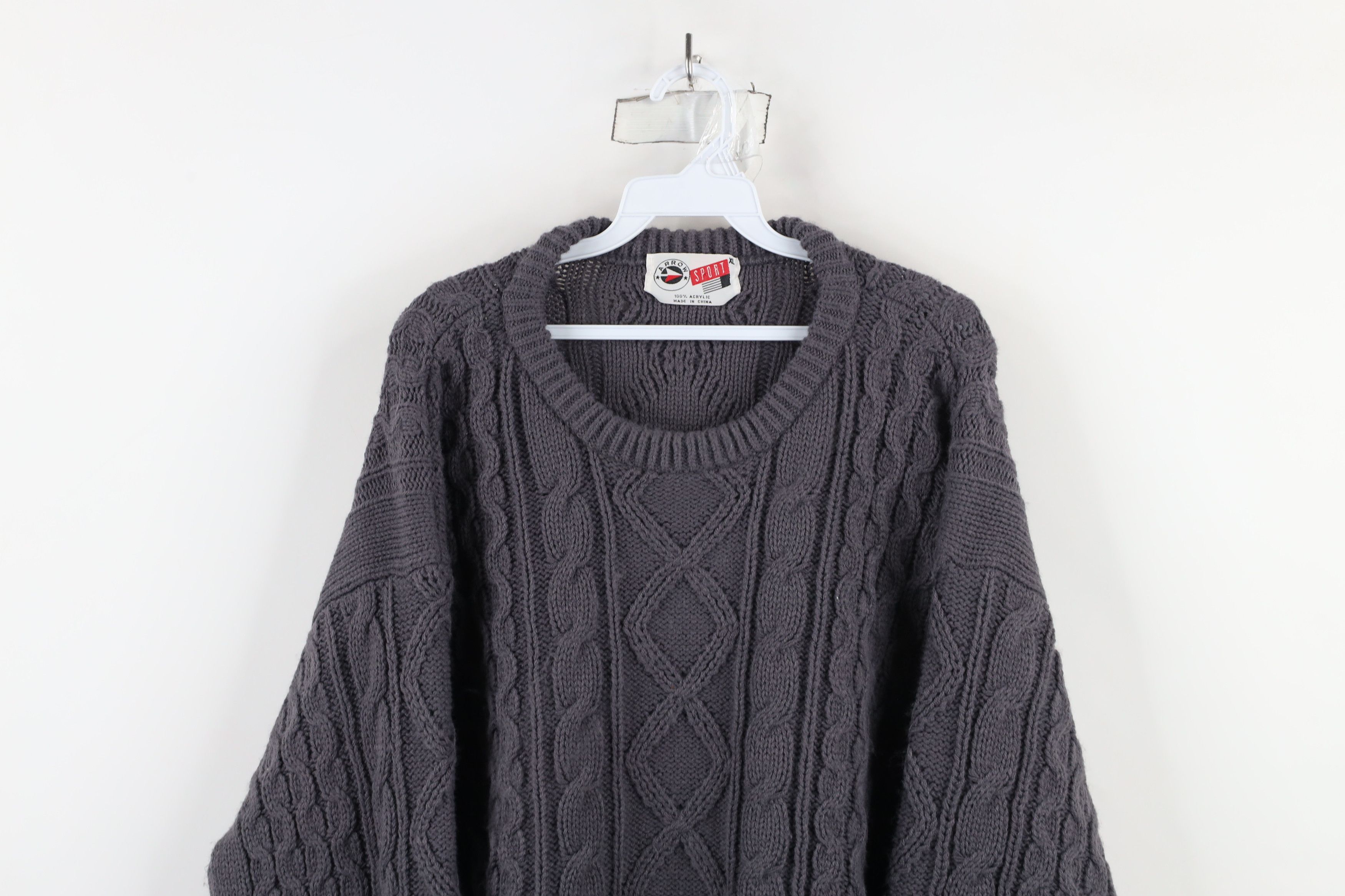 Vintage Vintage 90s Streetwear Cable Knit Fisherman Sweater Gray Size US XL / EU 56 / 4 - 2 Thumbnail
