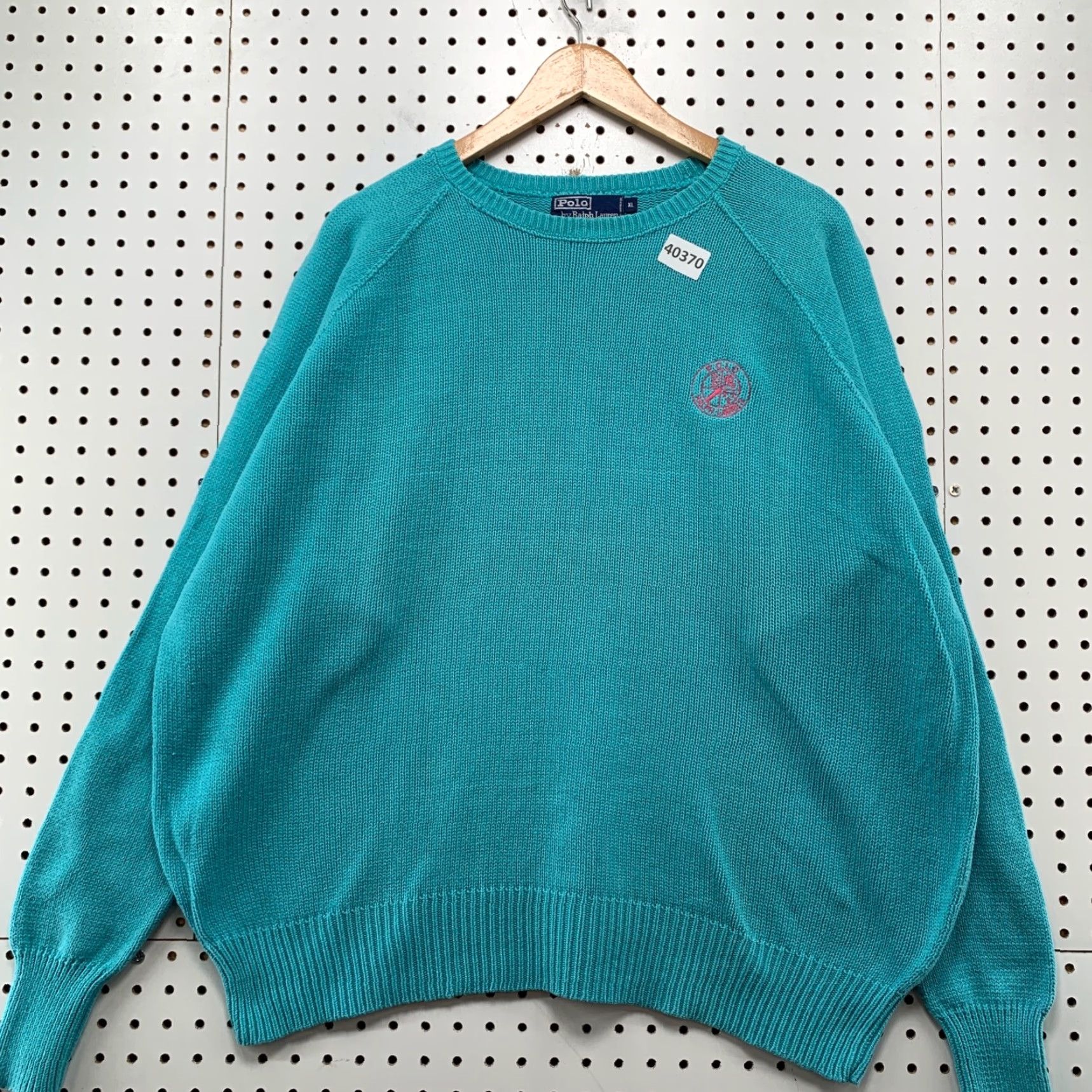 Polo Ralph Lauren VINTAGE Polo Ralph Lauren Sweater XL Blue Green Cookie Crest Knit Pullover Crew Neck Mens 26.5x26 Size US XL / EU 56 / 4 - 4 Thumbnail