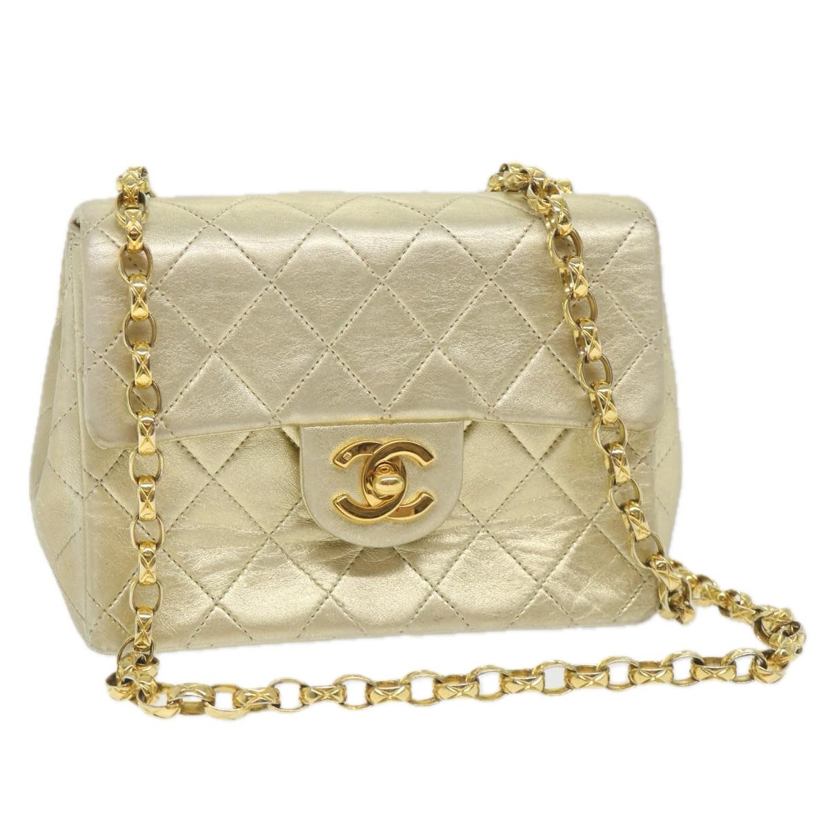 Chanel Matelasse Chain Shoulder Bag Lamb Skin Gold Cc Auth 58346Sa, Women's