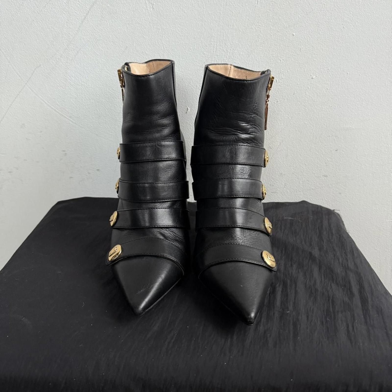 Baldinini Baldinini Black Leather Pointed Toe Ankle Boots Size US 5 / IT 35 - 3 Thumbnail