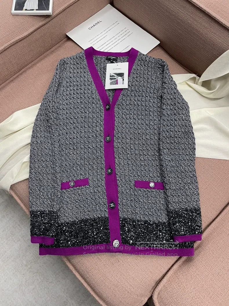 Chanel Chanel 21k purple gray hem sequin cardigan coat Size XS / US 0-2 / IT 36-38 - 1 Thumbnail
