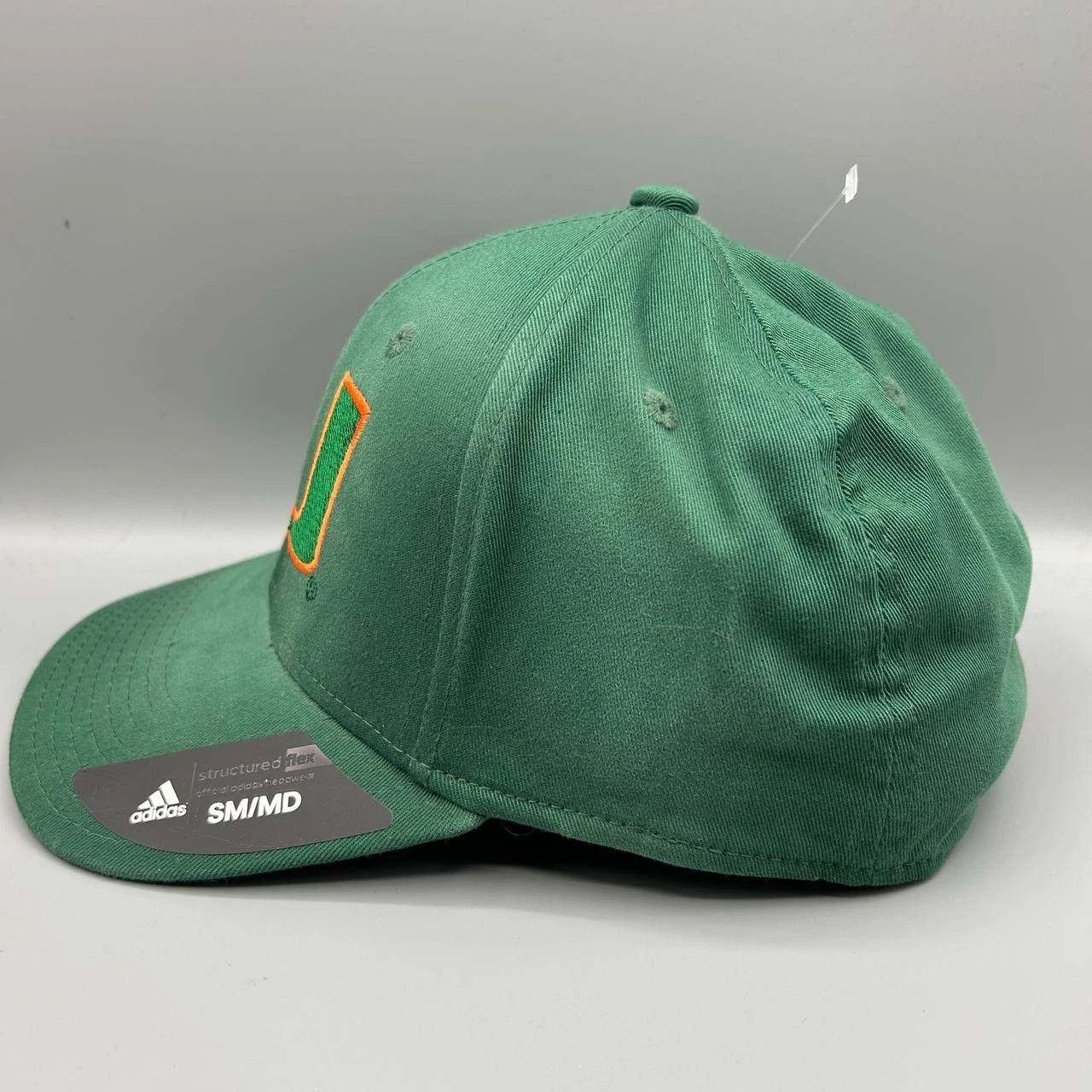 Adidas Miami Hurricanes Hat Men Green Adidas Stretch Fitted Cap S-M Size ONE SIZE - 4 Thumbnail
