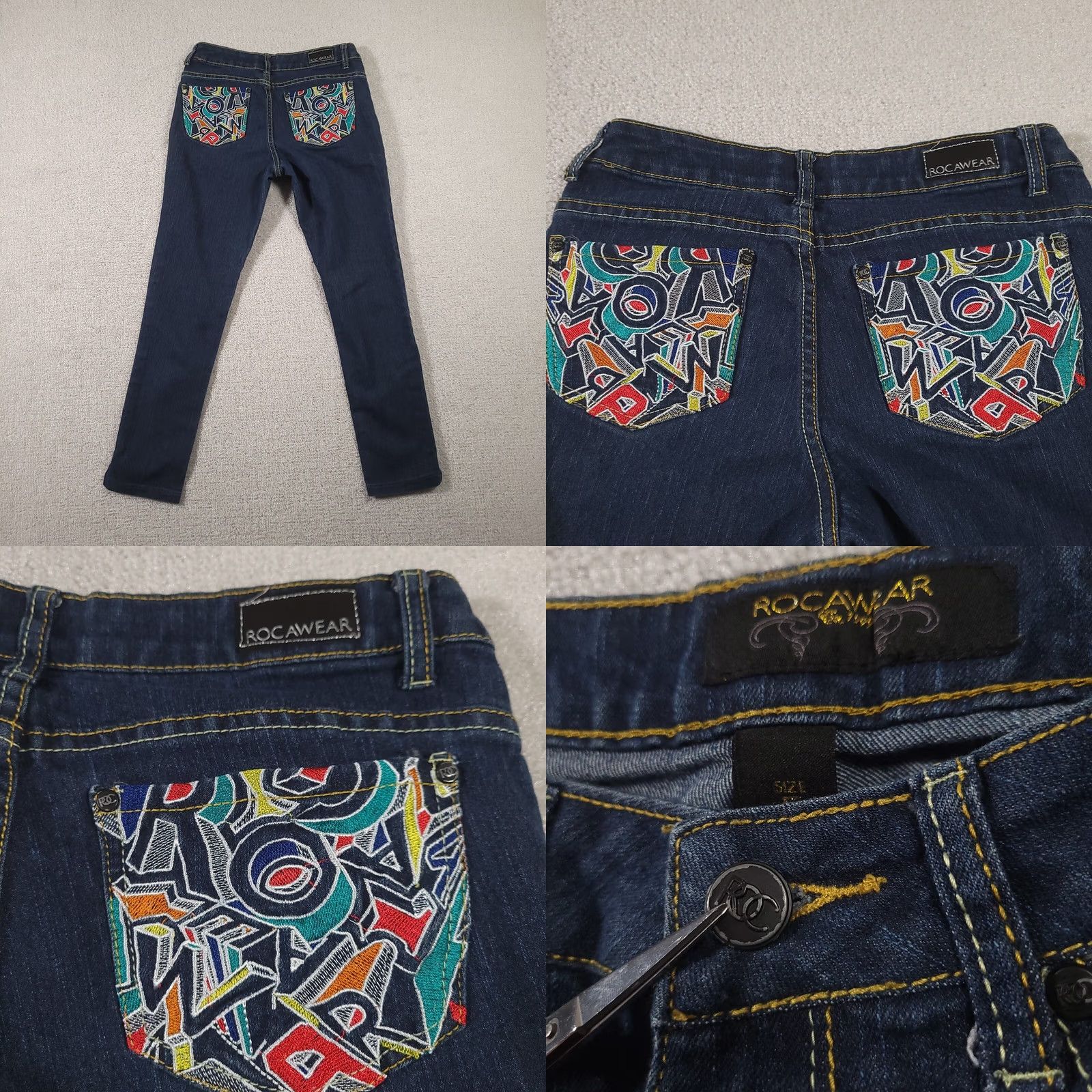 Rocawear Rocawear Jeans Womens 6 Blue Skinny Denim Embroidered Pockets 28x28 Blue Stretch 5-Pocket Womens Jeans Mens? Size 28" / US 6 / IT 42 - 8 Thumbnail