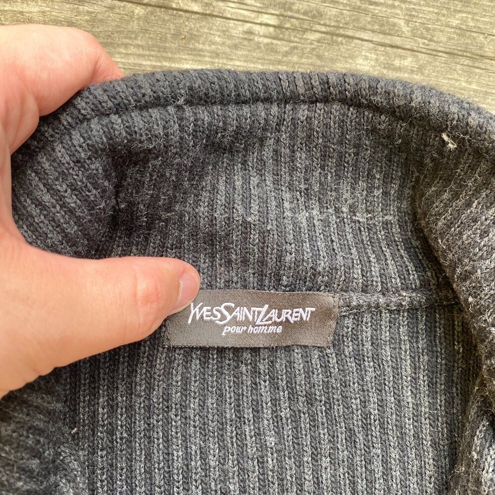 Vintage × Yves Saint Laurent Vintage 90s Yves Saint Laurent Wool Cardigan Charcoal Gray Size US L / EU 52-54 / 3 - 9 Thumbnail