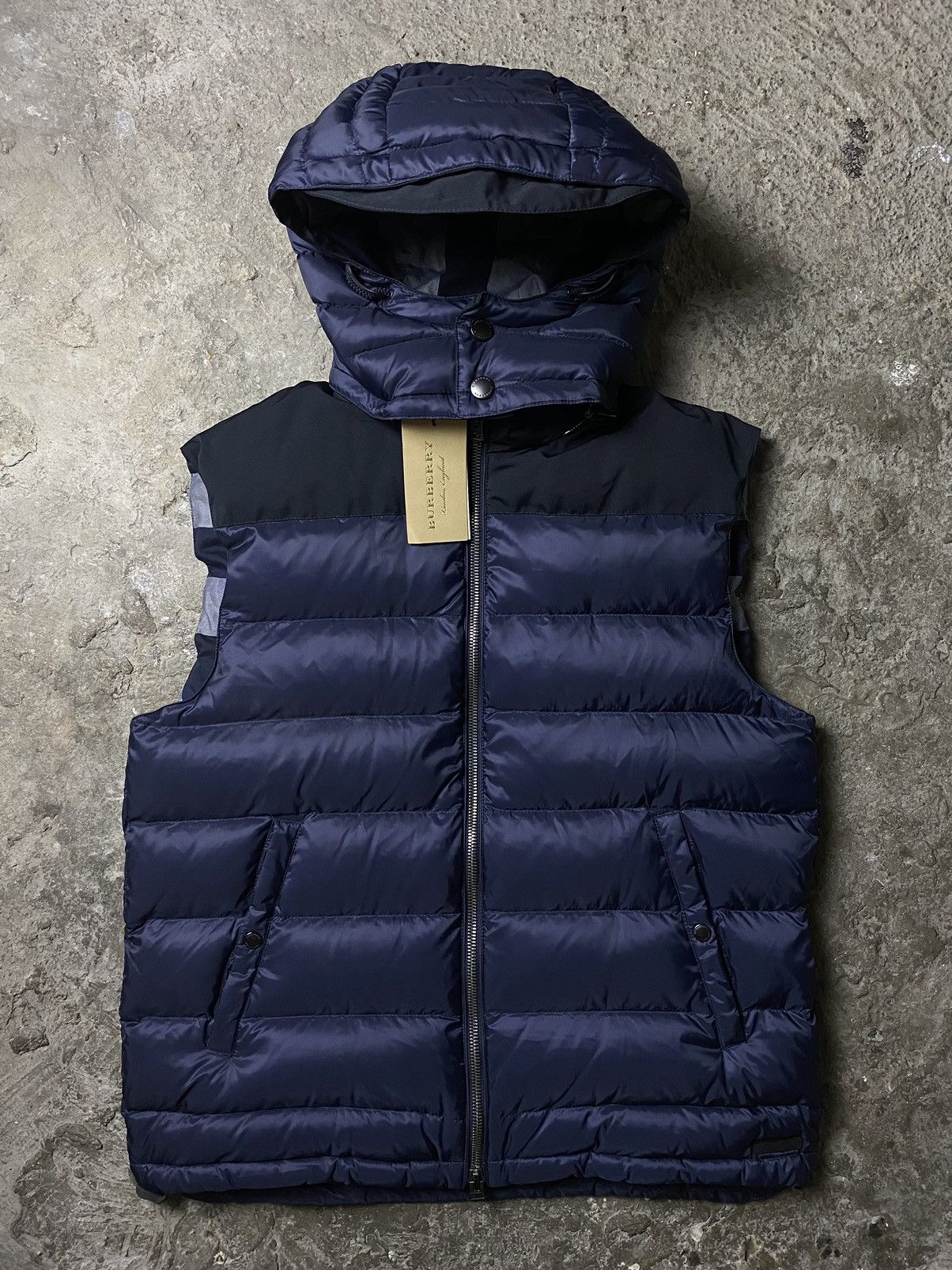 image of Burberry Brit Hooded Puffer Vest (Brand-New) in Dark Blue, Men's (Size XL)