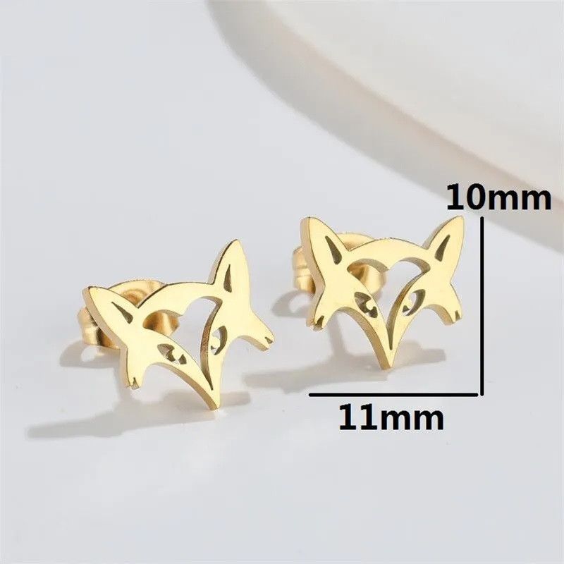 Jewelry Fox Head Mini Stud Earrings Charm Earring Gift Size ONE SIZE - 2 Thumbnail
