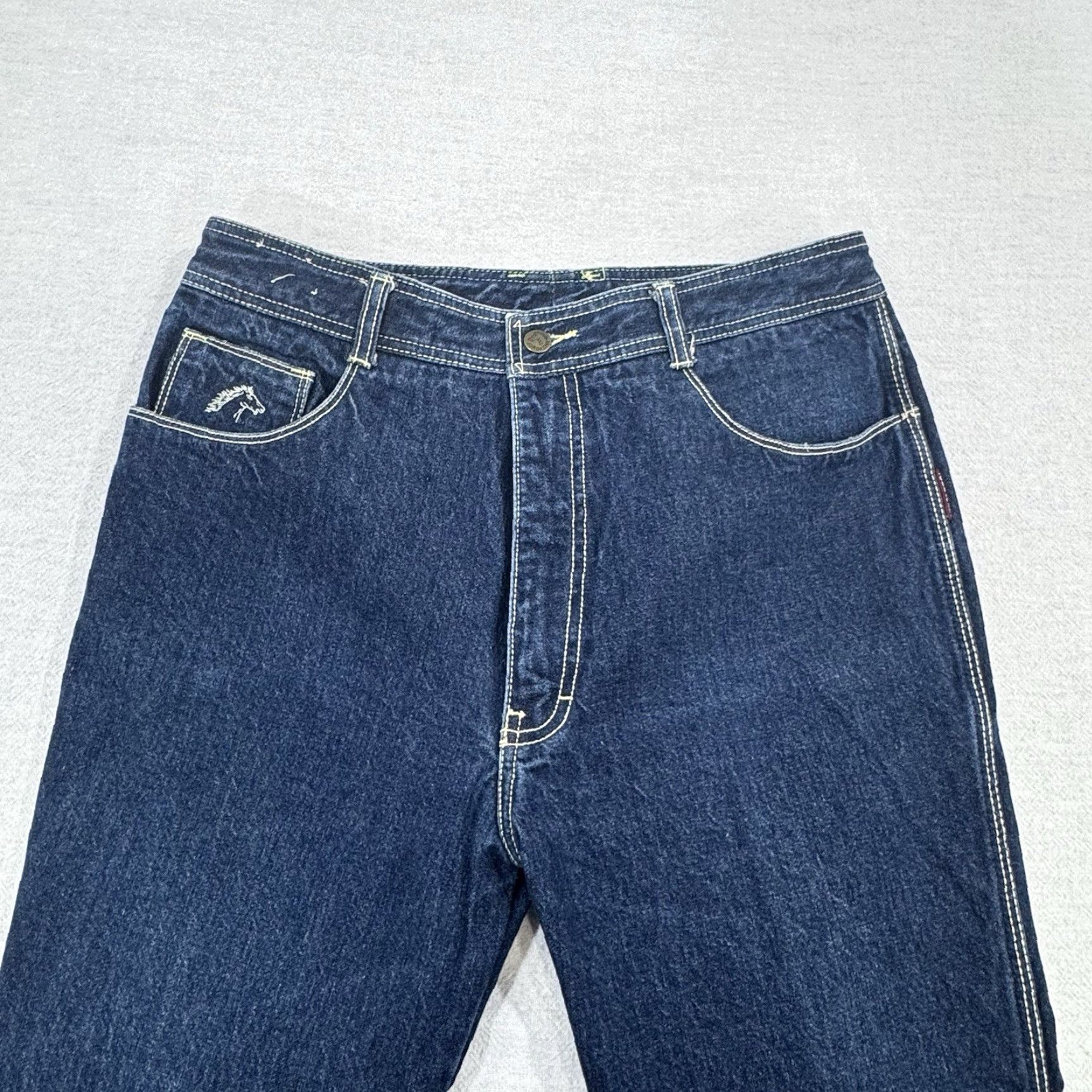 Jordache VTG 80s Jordache Horse-head Blue Jeans Size 36 Regular Unisex Adults 32x26 Dark Wash Flared High Rise Button Zip Cotton Denim Jeans Size US 32 / EU 48 - 4 Thumbnail
