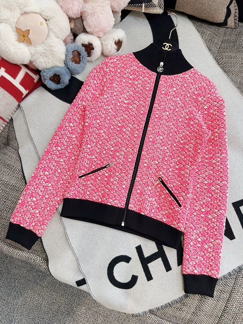 Chanel Chanel Pink with white letter logo wool zipper jacket Size XXS / US 00 / IT 34 - 4 Thumbnail
