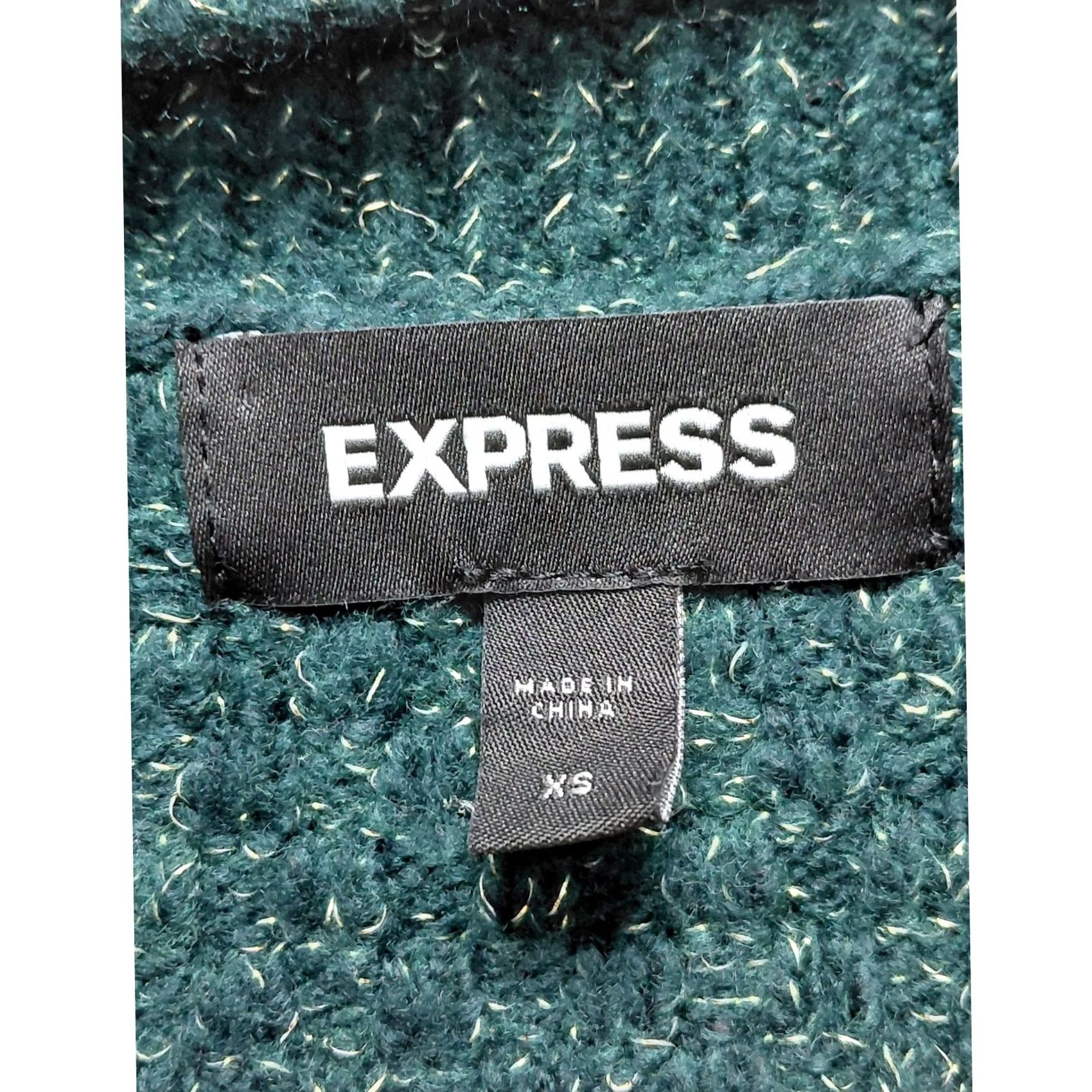 Express Express Wool Knit Cardigan Green Solid Long Sleeve XS Pullover Puff Sleeve Button Open Front Women Knit Wool Blend Regular Fit Autumn Winter Spring Size XS / US 0-2 / IT 36-38 - 4 Thumbnail