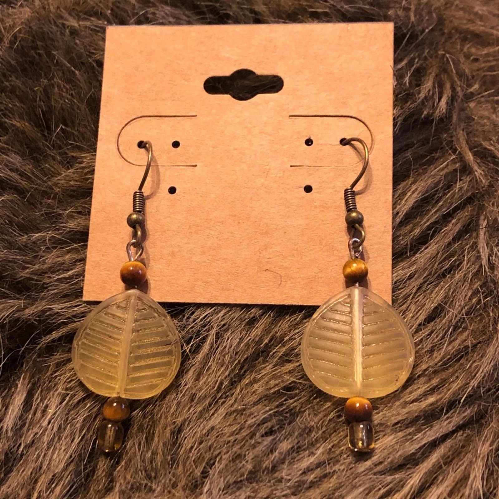 Jewelry Light gold frosted glass leaf dangle earrings Size ONE SIZE - 2 Thumbnail