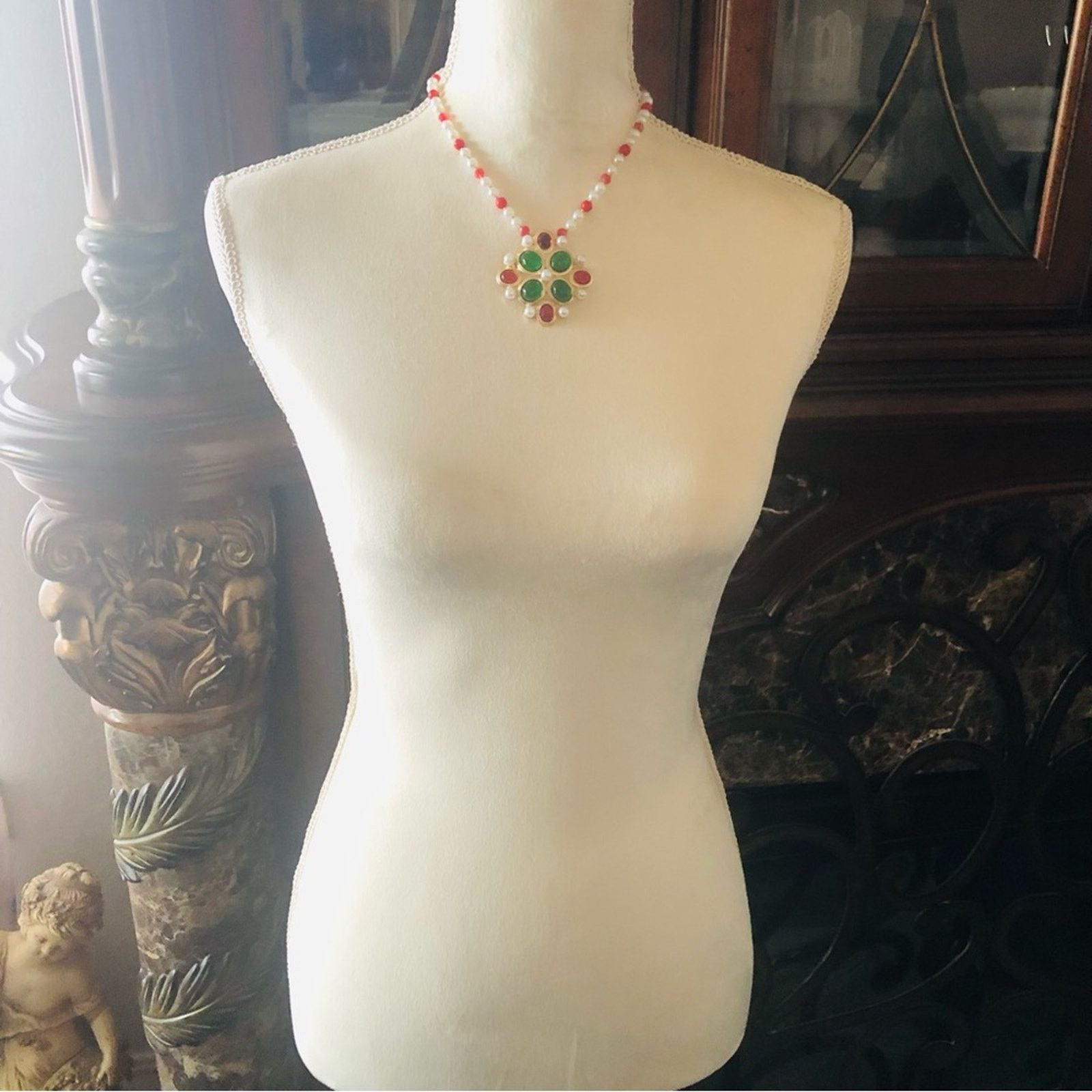 Handmade Handcrafted repurpose cabochon glass stone Pearl necklace Size ONE SIZE - 7 Thumbnail