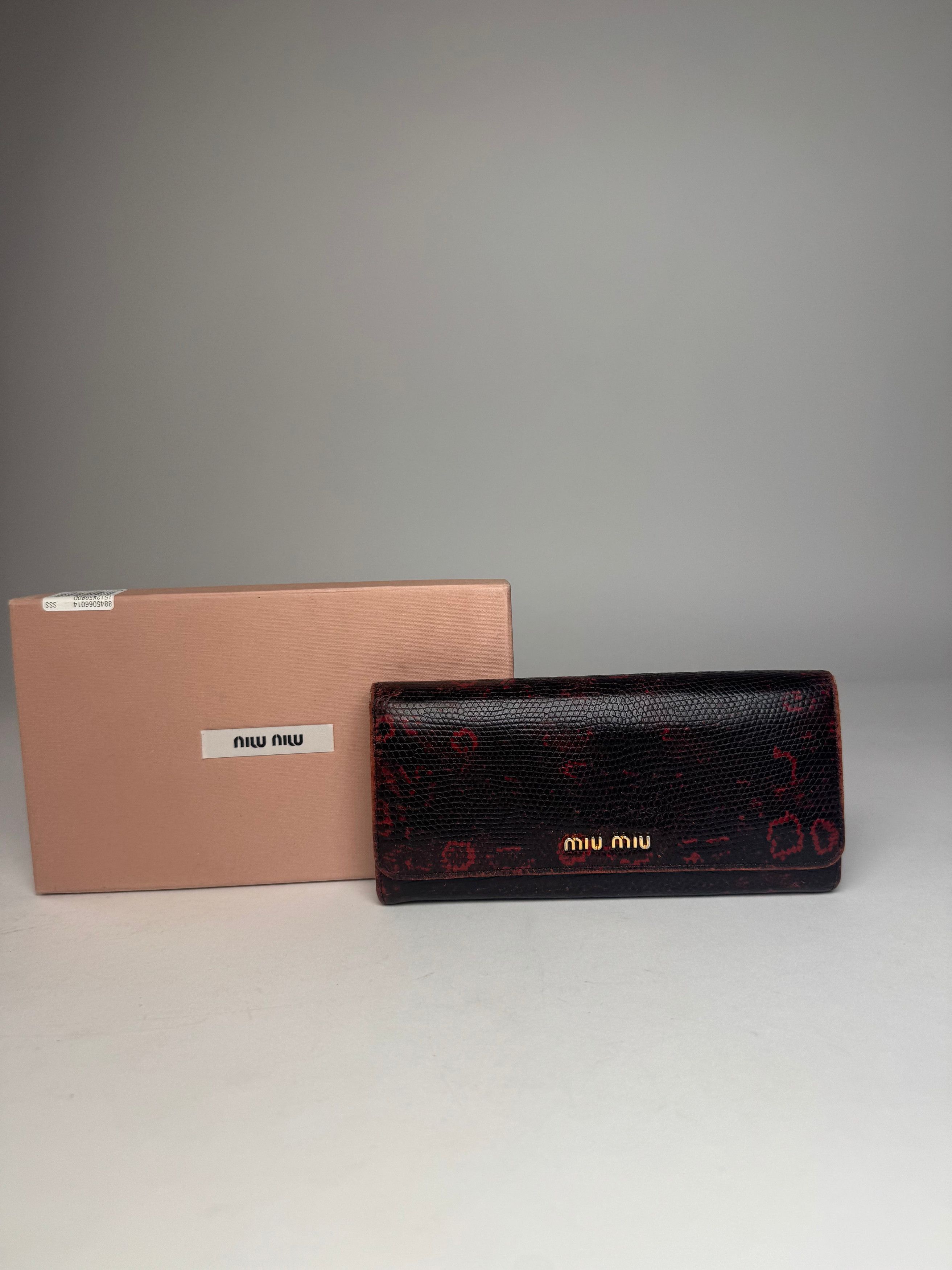 Miu Miu Vintage Snake Emblossed Leather Wallet Black Red Size ONE SIZE - 1 Thumbnail