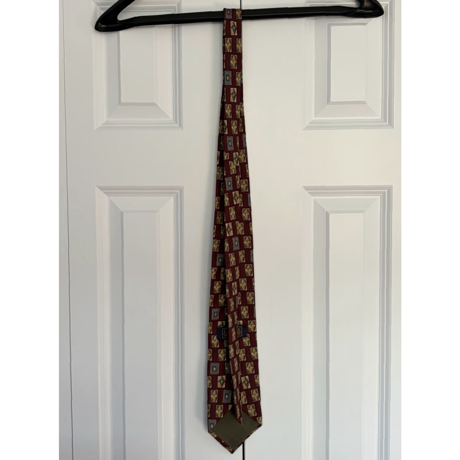 Ralph Lauren VINTAGE CHAPS Ralph Lauren Tie Mens Red Abstract Geometric Classic 57-60" Silk Woven Designer Retro Wedding College Holiday Preppy School Mens Size ONE SIZE - 4 Thumbnail