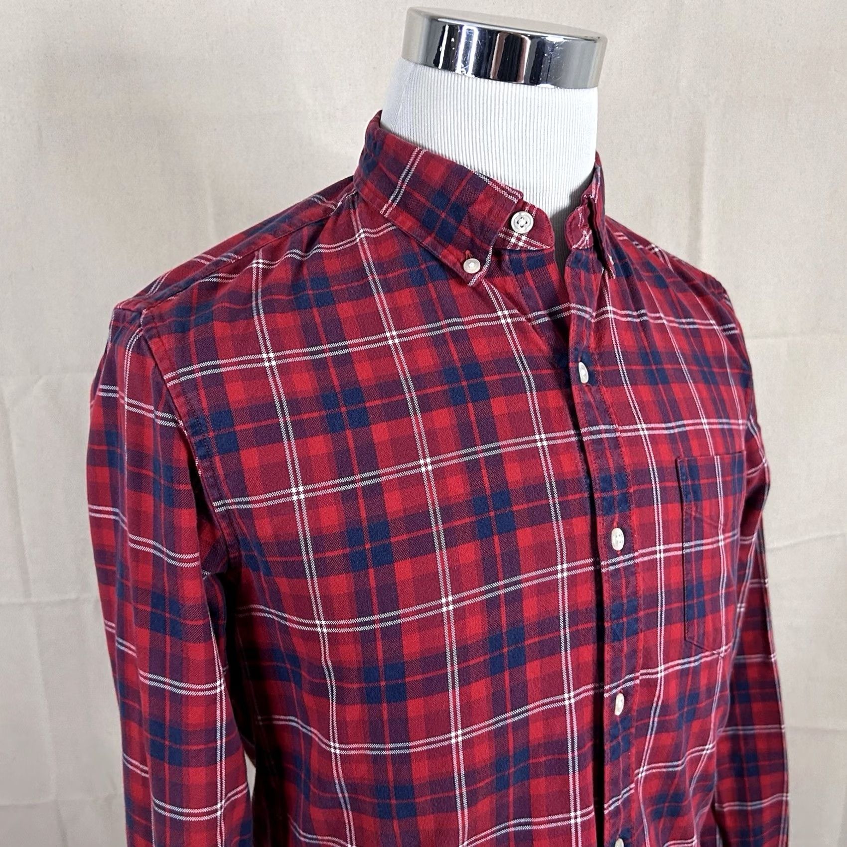 Bonobos Bonobos Button-Up Shirt Plaid Cotton Flannel Slim Fit Red White Blue M Mens Size US M / EU 48-50 / 2 - 2 Thumbnail