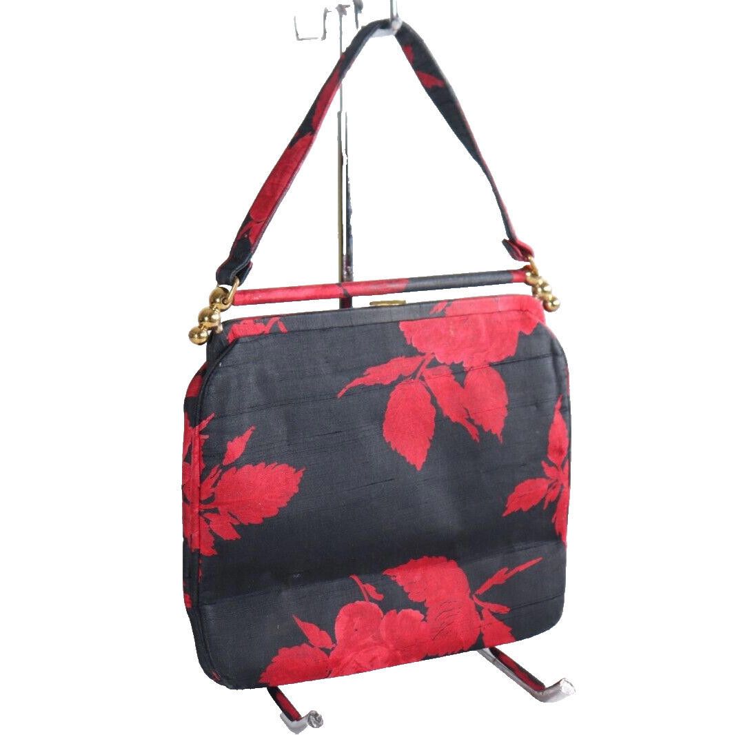 Designer Palizzio New York Black Red Brocade Floral Handbag Purse Size ONE SIZE - 10 Thumbnail