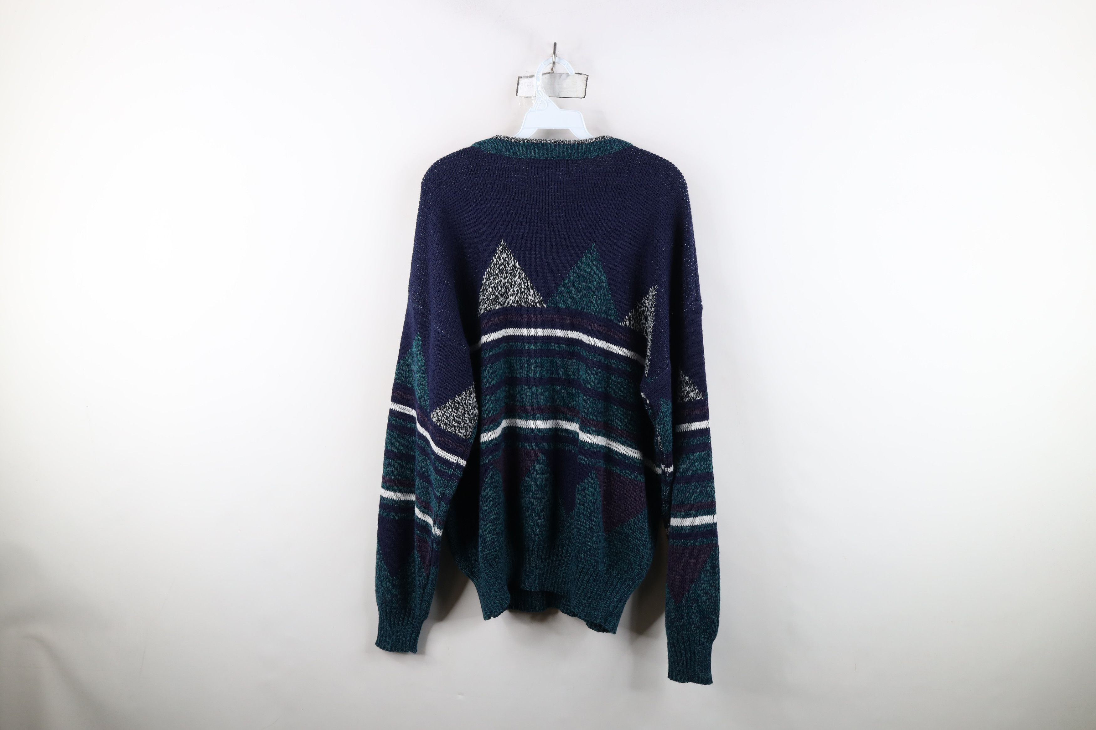 Vintage Vintage 90s Streetwear Geometric Leather Trim Knit Sweater Size US L / EU 52-54 / 3 - 12 Thumbnail