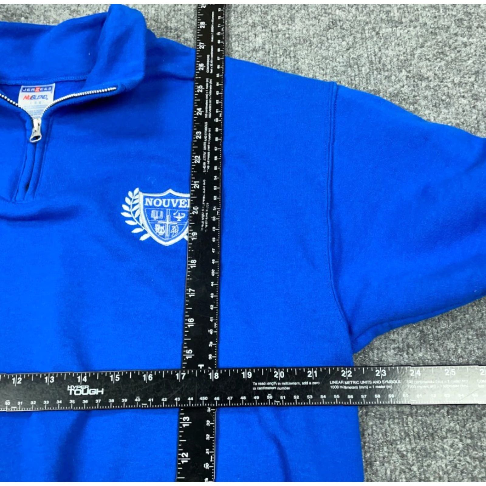 Jerzees Nouvel Embroidered School Crest Sweatshirt 1/4-Zip Adult Large Blue Collared Size US L / EU 52-54 / 3 - 4 Thumbnail