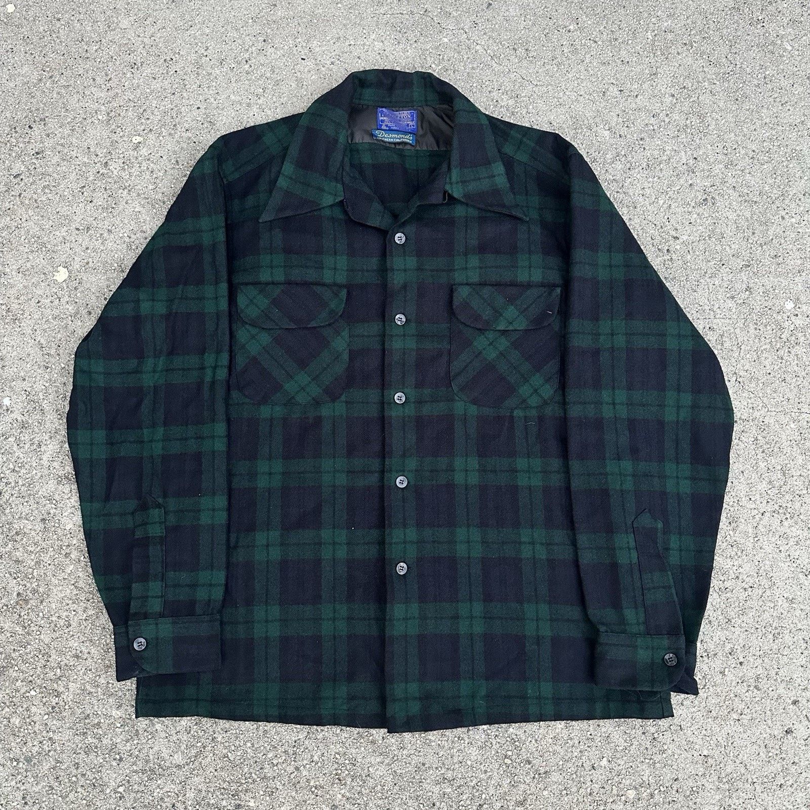 Pendleton × Vintage Vintage 60s Pendleton Green Blue Plaid Wool Board Shirt Size US L / EU 52-54 / 3 - 1 Thumbnail