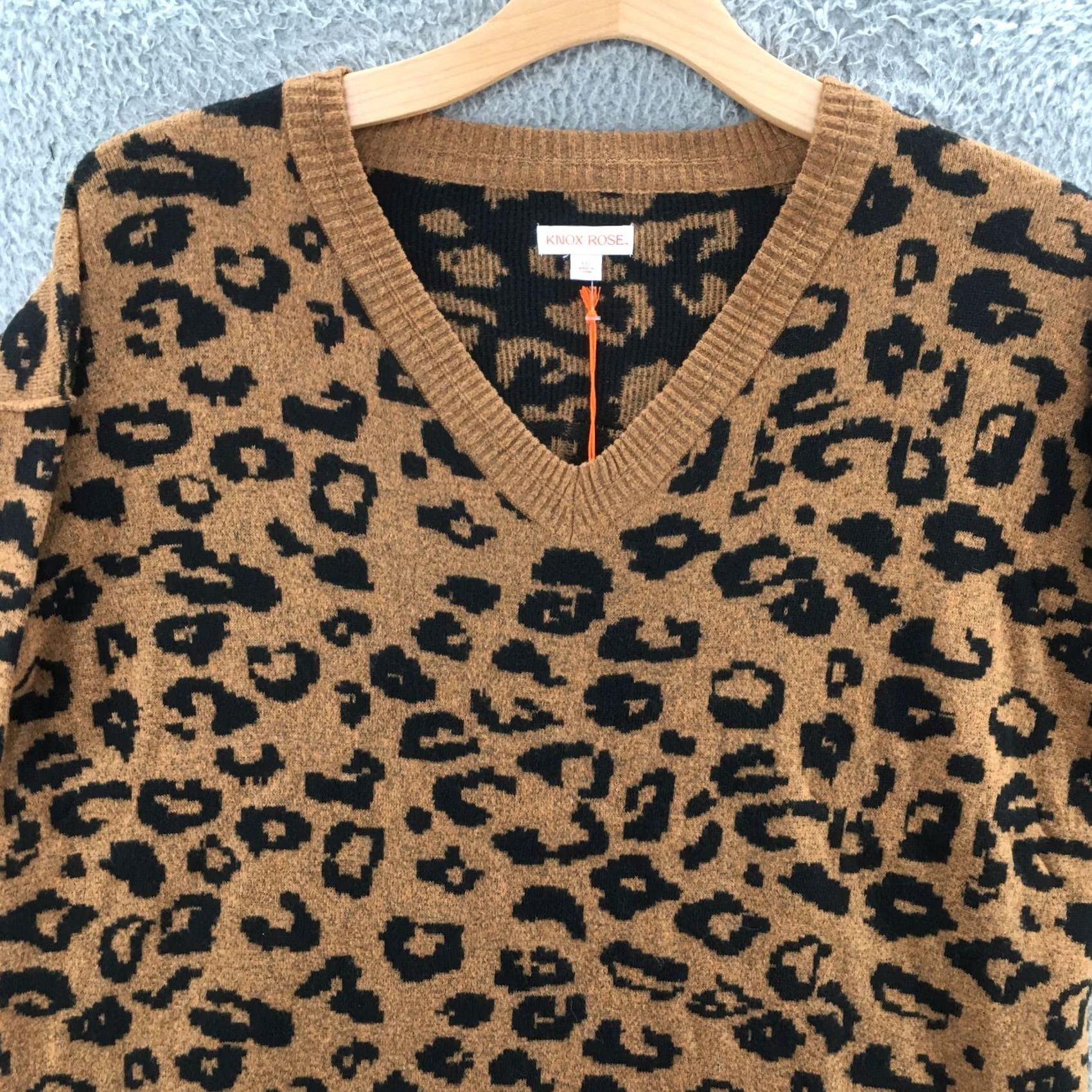 Vintage Knox Rose V-neck Sweater Women 2XL Brown Leopard Knit Pullover Casual NEW Size XXL / US 16-18 / IT 52-54 - 3 Thumbnail