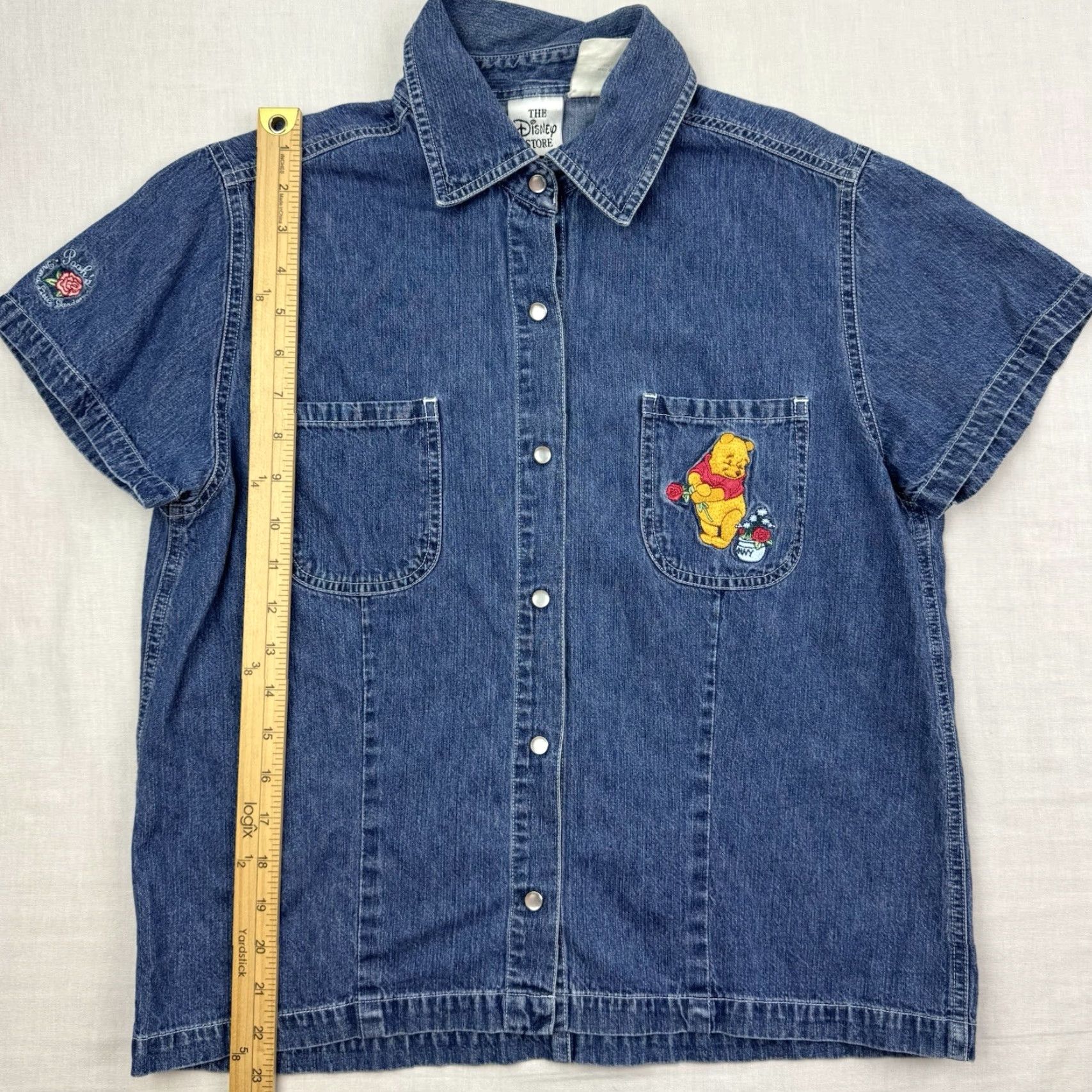 Disney VINTAGE Disney Winnie The Pooh Denim Snap Up Shirt Womens L Blue 90s Casual Button-Up 100% Cotton Disney Store Accessories Women Size L / US 10 / IT 46 - 7 Thumbnail