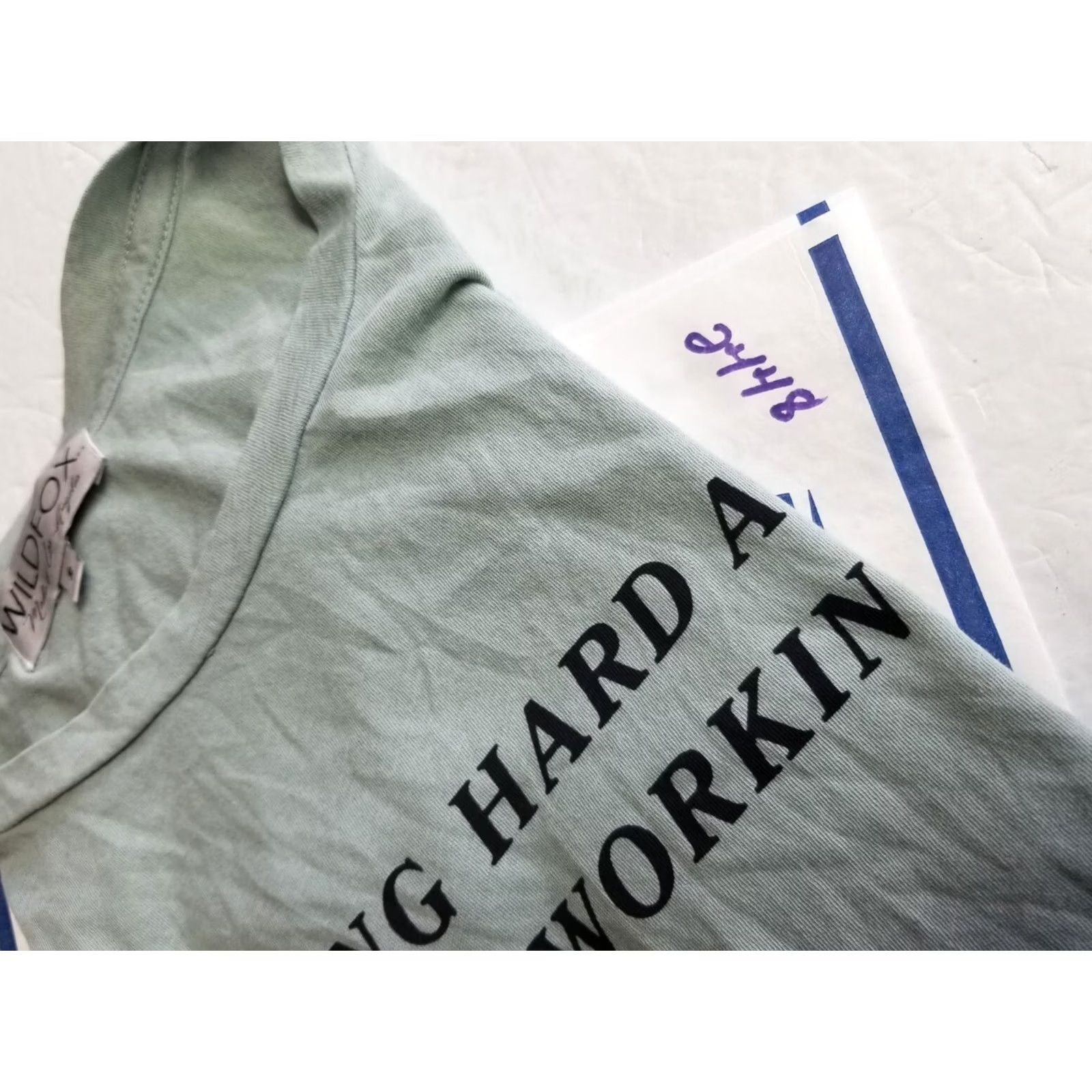 Wildfox WILDFOX Women Pigment Cadet Blue Small T-Shirt Working Hard at Hardly Working Distressed Tee Size S / US 4 / IT 40 - 8 Thumbnail