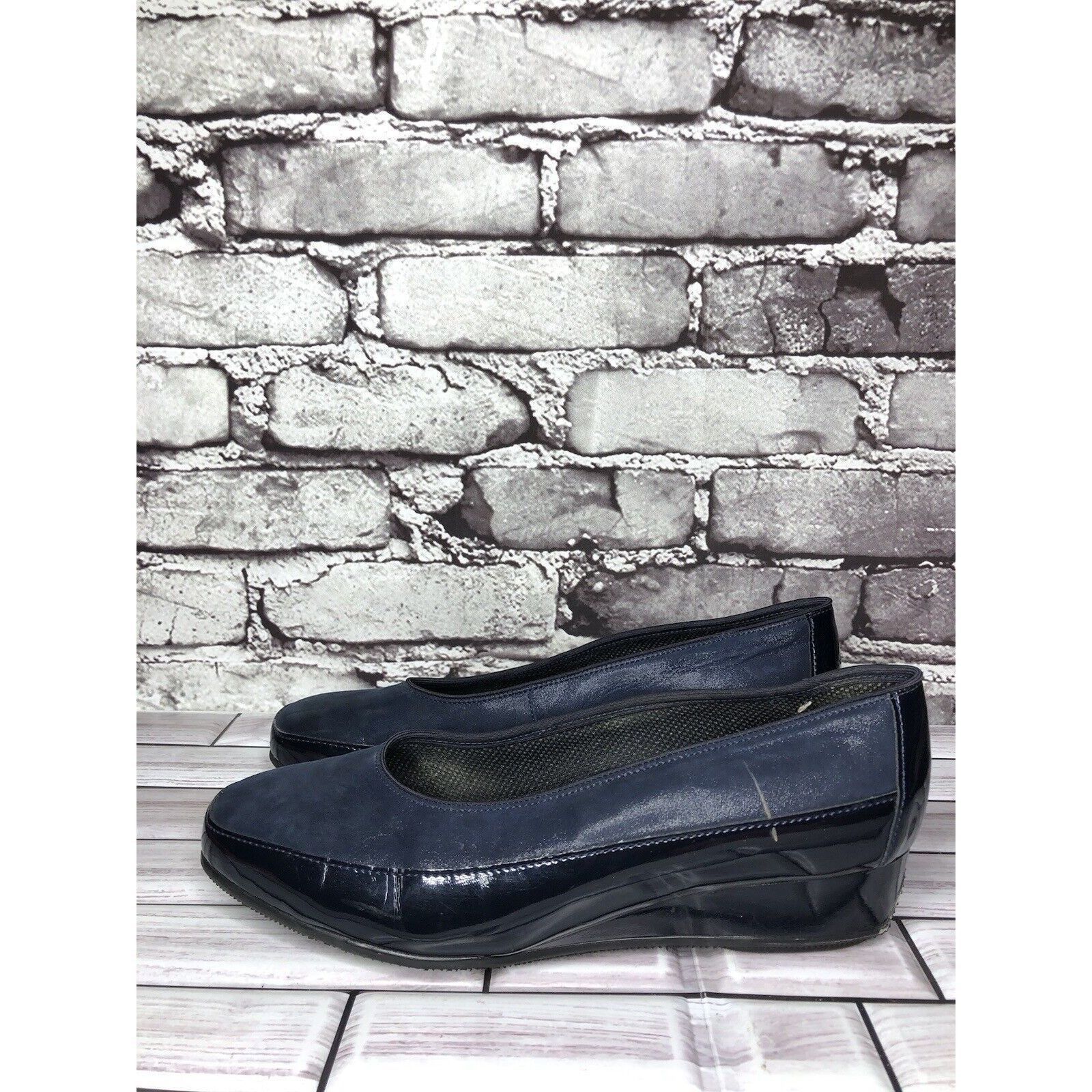 Other ARA Blue Leather Comfort Patent Wedge Pump Dress Shoes Women Size US 7 / IT 37 - 6 Thumbnail