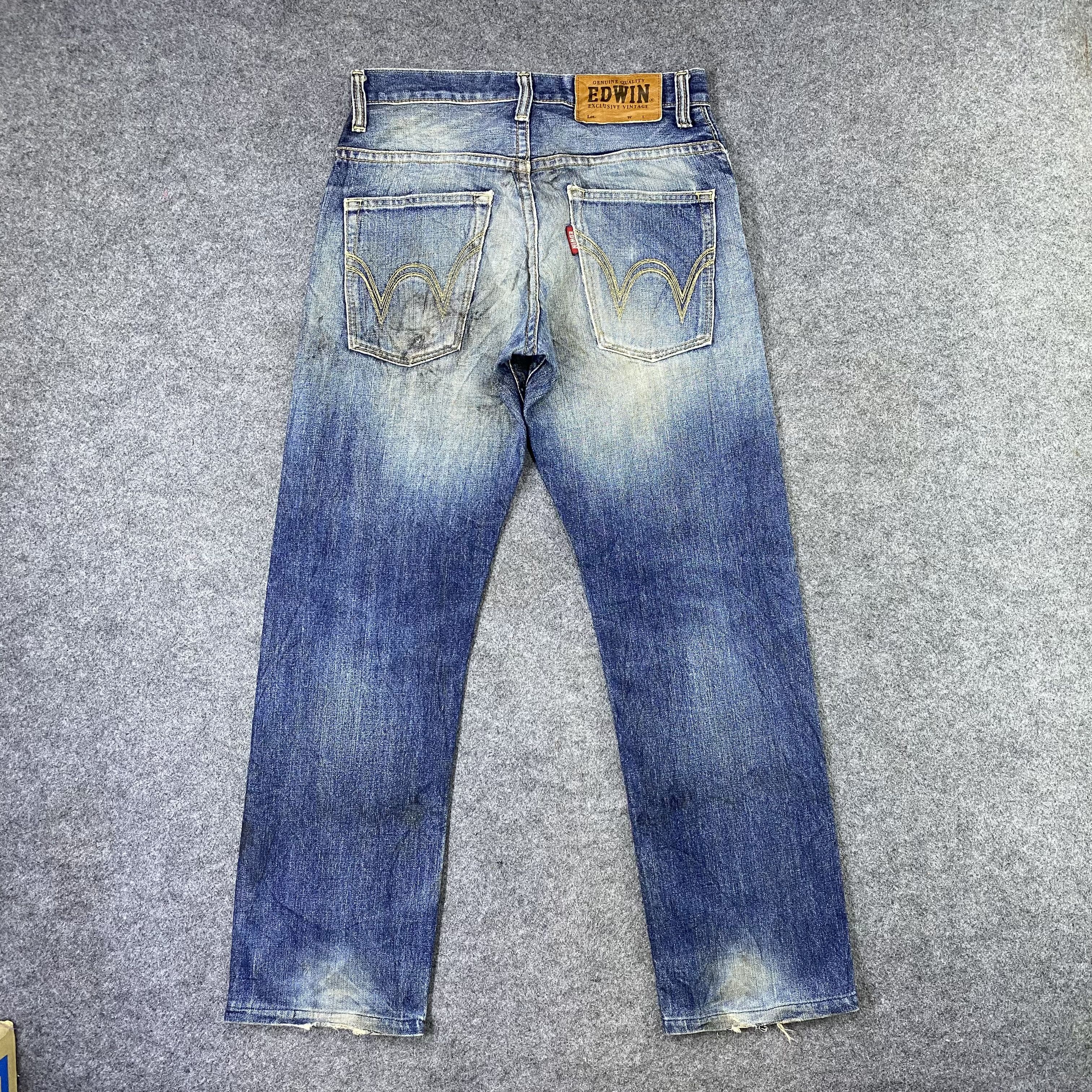 Edwin × Jean × Vintage Vintage Edwin EX404 Distressed Blue Wash Jeans - J1156 Size US 32 / EU 48 - 3 Thumbnail