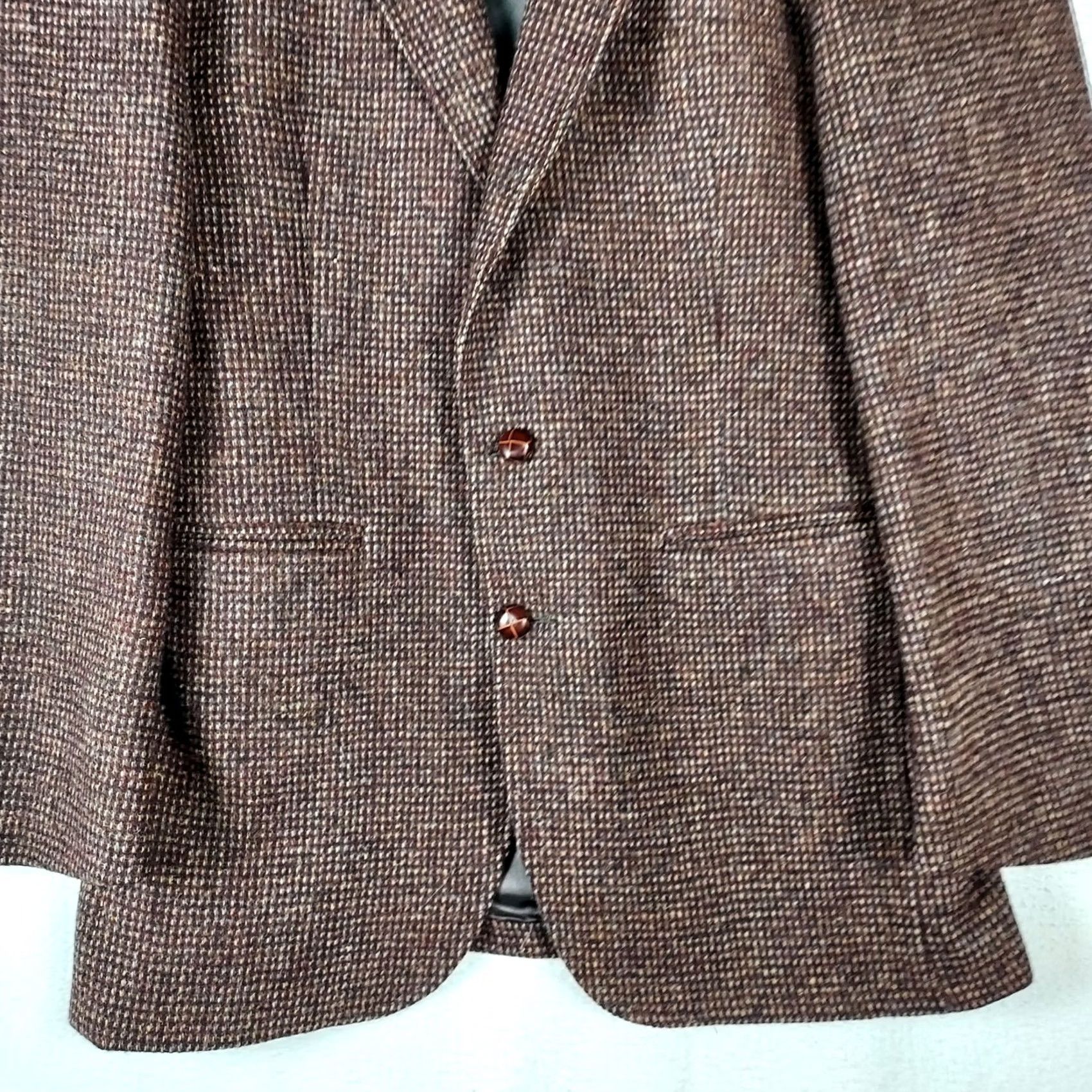 Stafford Stafford Wool Blazer 100% Pure Wool Brown Tweed Check Single‑Breasted 2‑Button Notch Lapel Mens Jacket 44R USA Size 44R - 6 Thumbnail