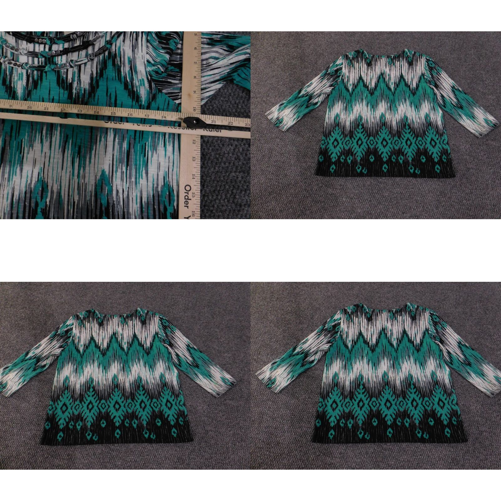 Vintage VINTAGE Alfred Dunner Shirt Womens Petite Small Teal Black White Ikat 3/4 Sleeve Beaded Sequin Pullover Knit Blouse Womens PS Petite Small Size S / US 4 / IT 40 - 8 Thumbnail