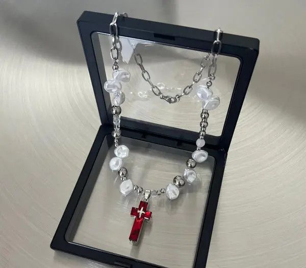 Jewelry Red Cross Pearl Necklace Size ONE SIZE - 7 Thumbnail