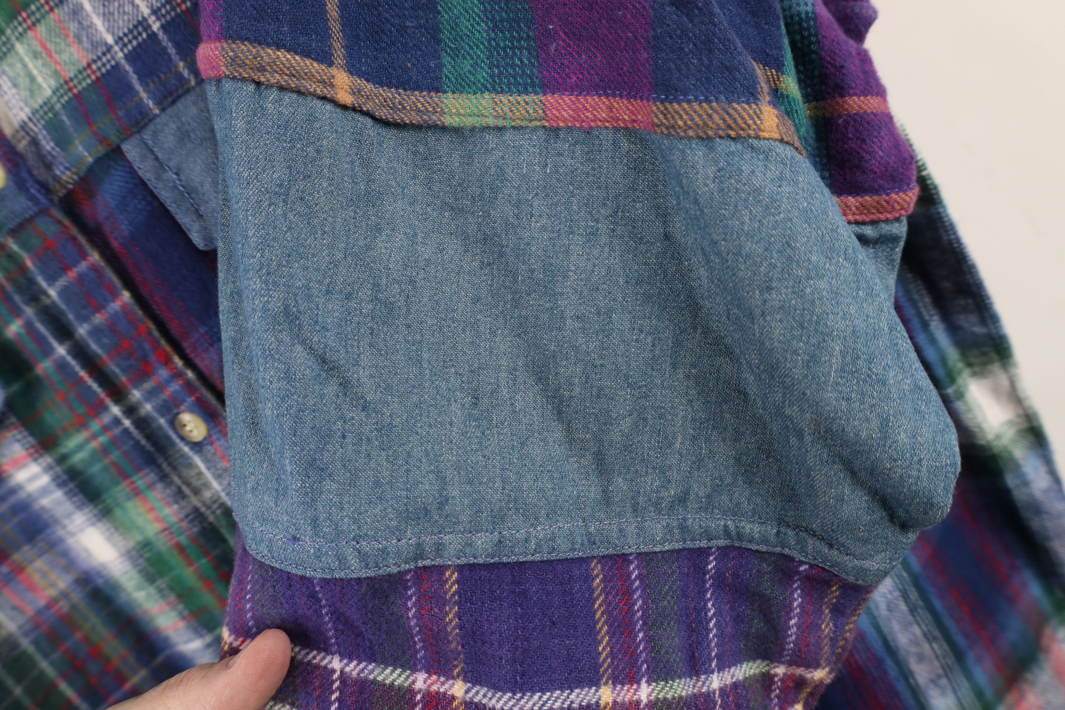 Vintage Vintage 90s Streetwear Denim Trim Flannel Button Shirt Plaid Size L / US 10 / IT 46 - 6 Thumbnail