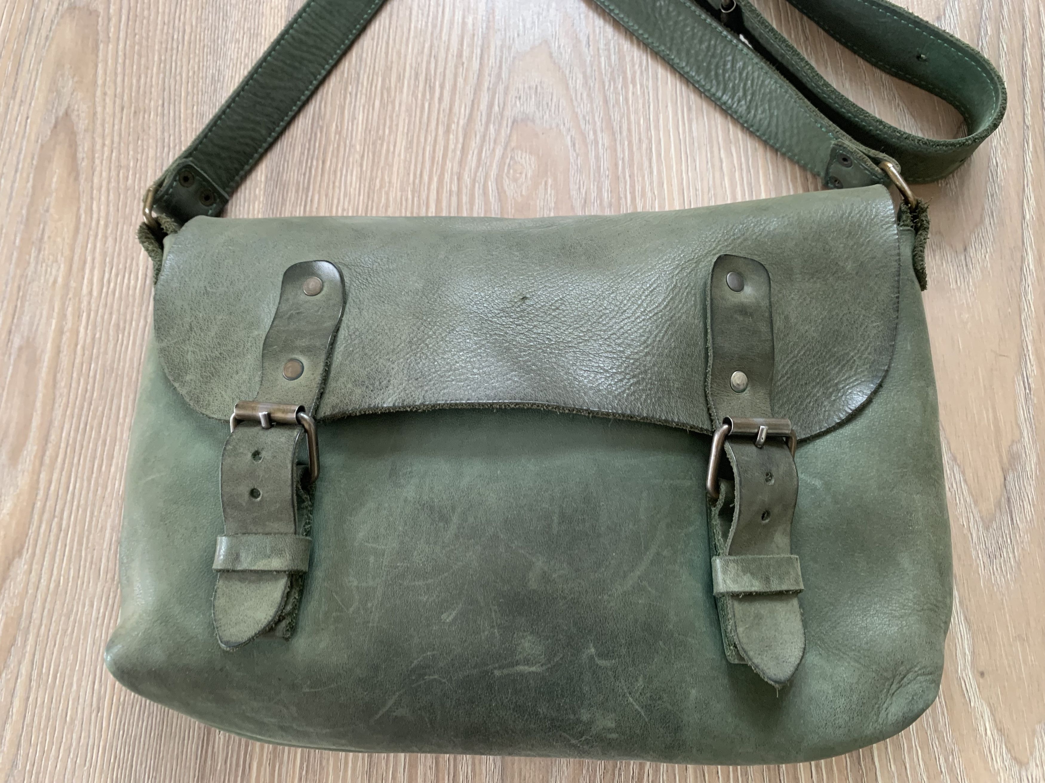 Other Hand Made Retro Vintage Green Leather Courier Messenger Bag Size ONE SIZE - 5 Thumbnail