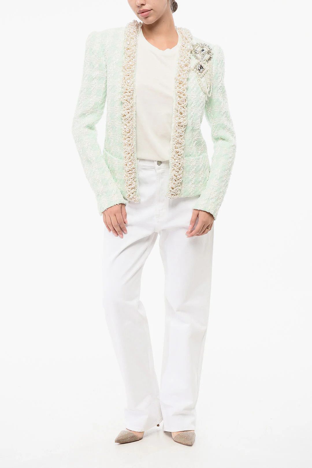 Balmain og1mm0326 Tweed Blazer in Light Blue Size M / US 6-8 / IT 42-44 - 4 Thumbnail
