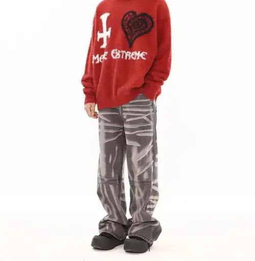 Jean Retro washed distressed hand painted graffiti hip hop jeans Size US 30 / EU 46 - 2 Thumbnail