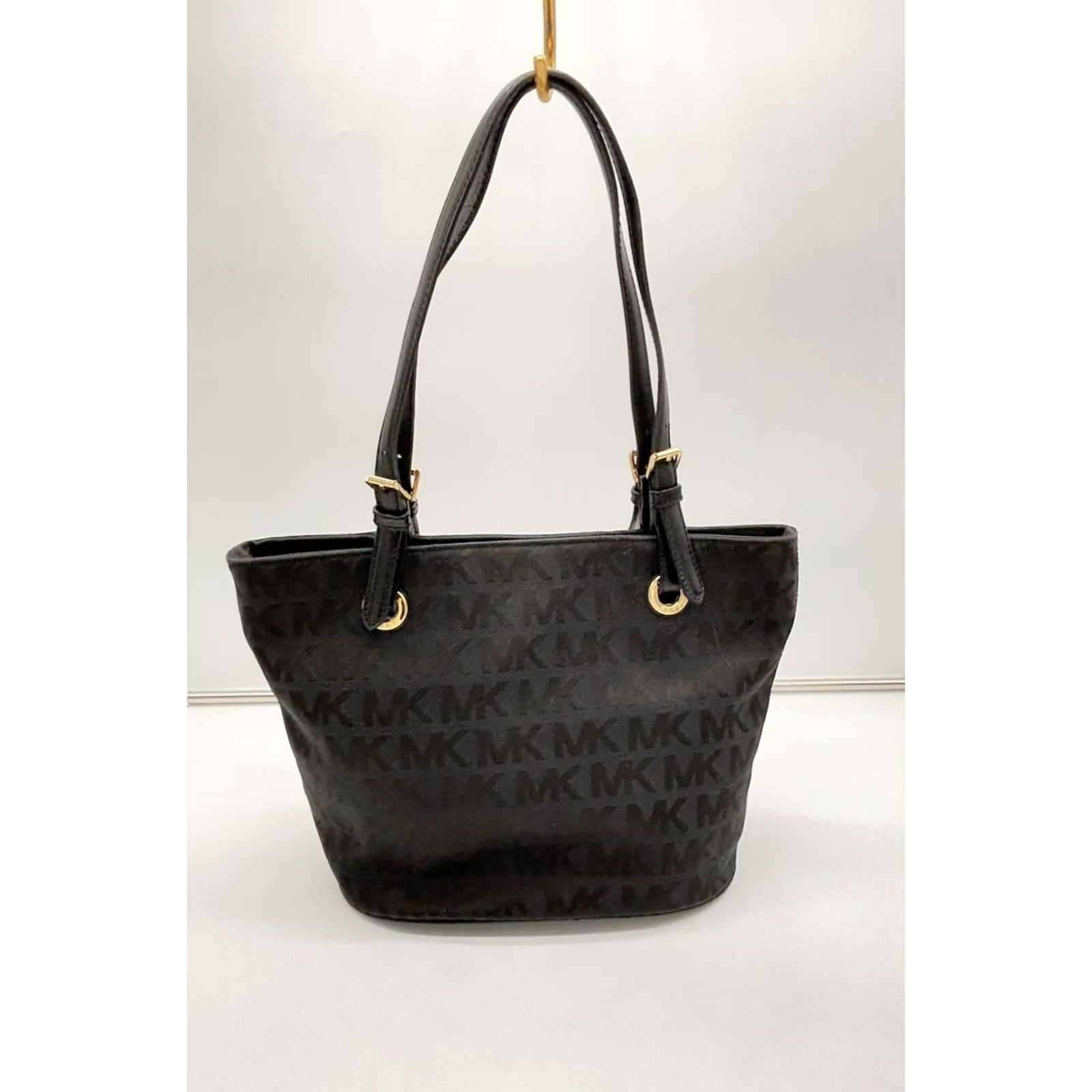 Michael Kors Michael Kors MK Signature Black Cloth Shoulder Bag Double Strap Ladies Medium Canvas Bag Dark Black Logo Pattern Size ONE SIZE - 4 Thumbnail