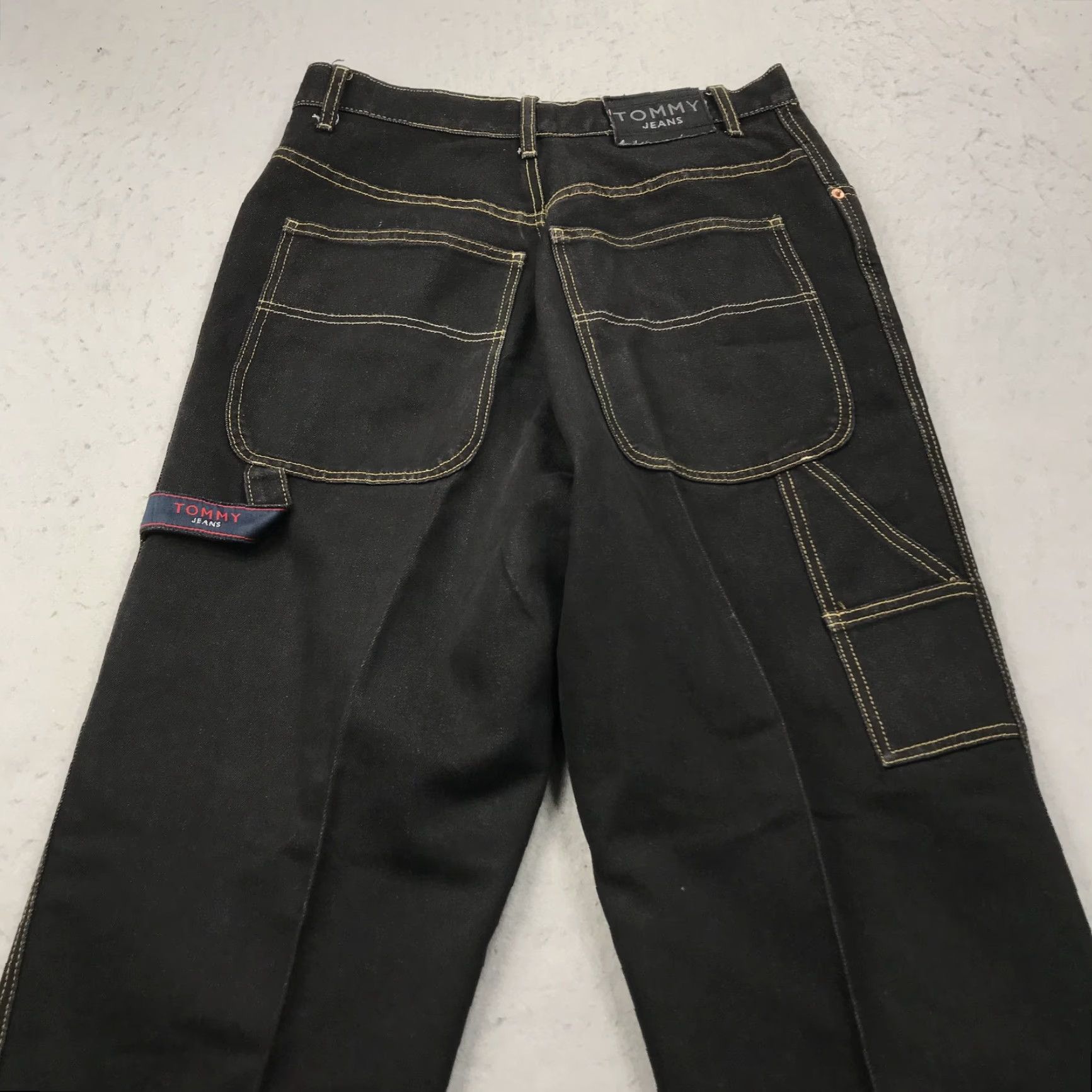 VINTAGE Tommy Hilfiger Jeans Mens 34x32 Black Baggy Carpenter Hip Hop Denim 90s