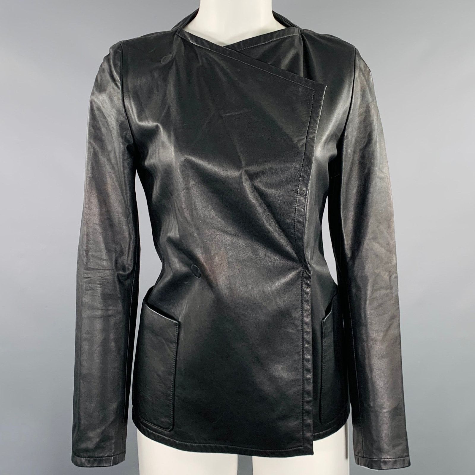 Akris AKRIS Size 4 Black Wool Lambskin Leather Snaps Jacket Size S / US 4 / IT 40 - 2 Thumbnail