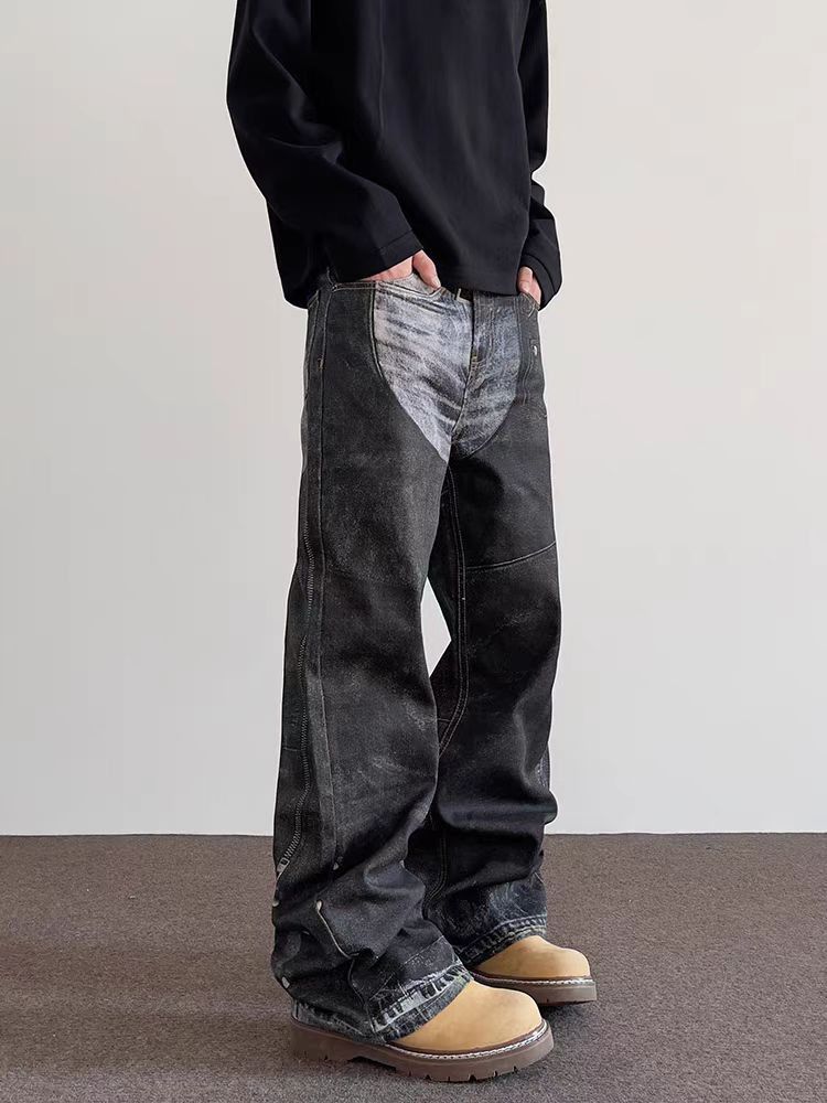High Street Hip Hop Straight Leg Micro Flare Jeans
