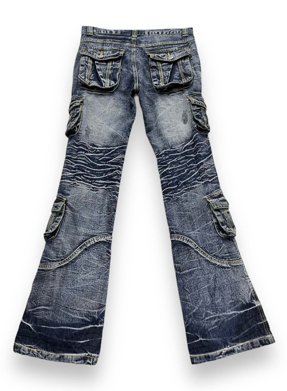 LOWBOX 🔥LOWBOX Distressed Whiskered Multipocket Punk Flare Denim Size US 29 - 4 Thumbnail