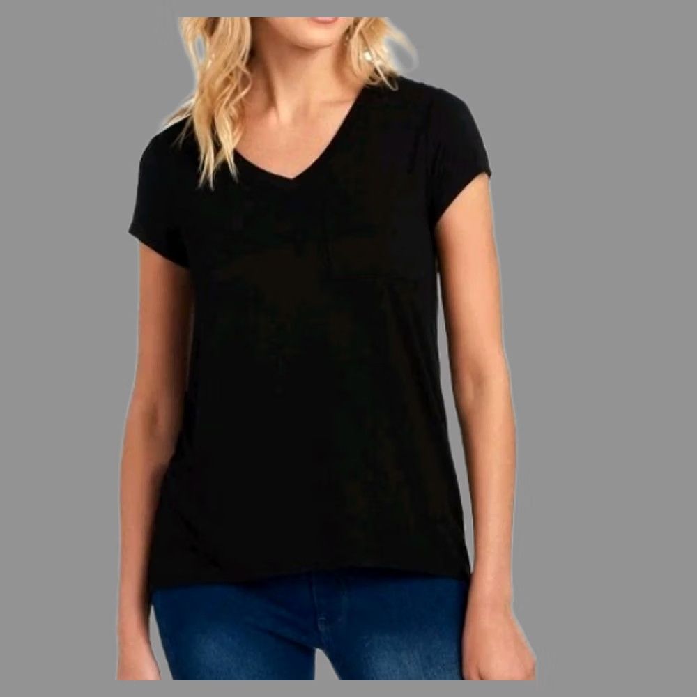 Vintage Cable & Gauge Black V-Neck Short Sleeve T-Shirt 1X Womens Plus Medium Size XL / US 12-14 / IT 48-50 - 1 Thumbnail