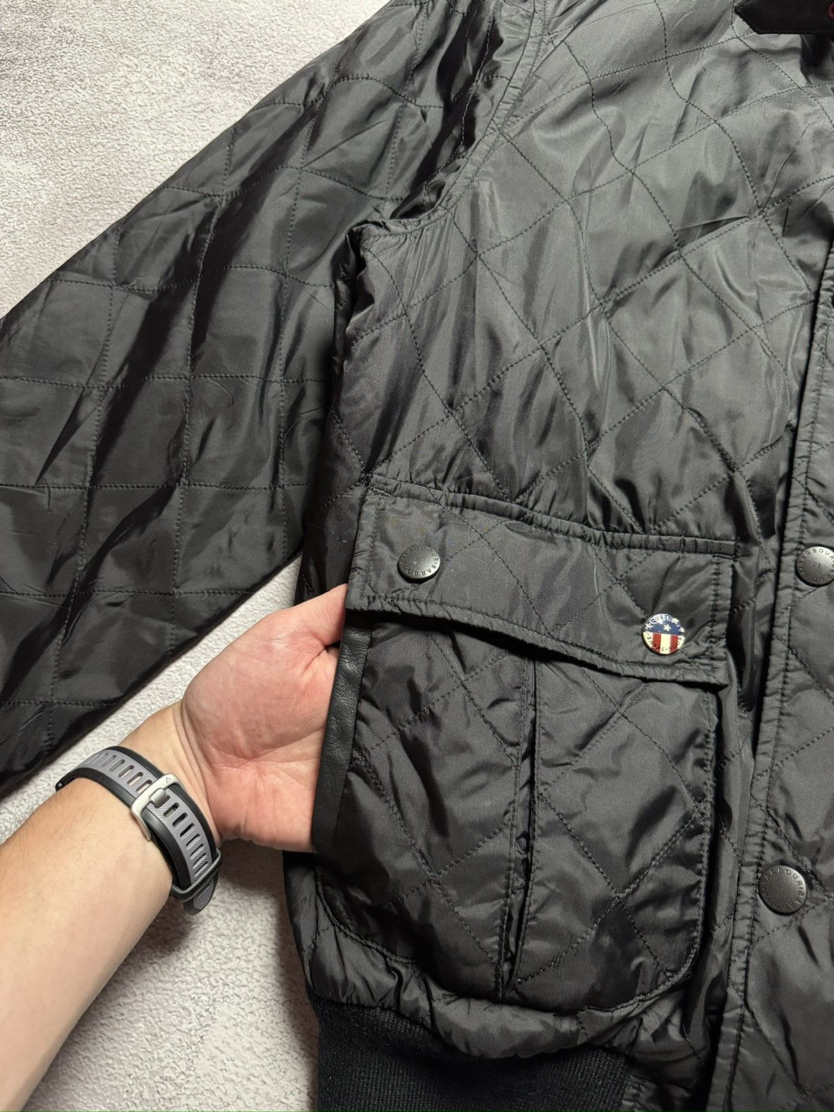Barbour Vintage Steve McQueen-Inspired Black Quilted Bomber Jacket Size US L / EU 52-54 / 3 - 4 Thumbnail
