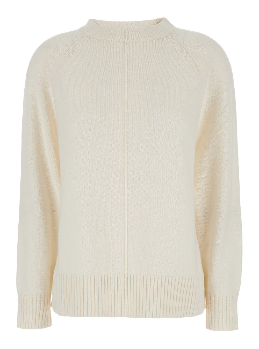 Max Mara 'Toldim' White Crewneck Sweater with Middle Stitch Detail in Cashmere Woman Size L / US 10 / IT 46 - 1 Thumbnail