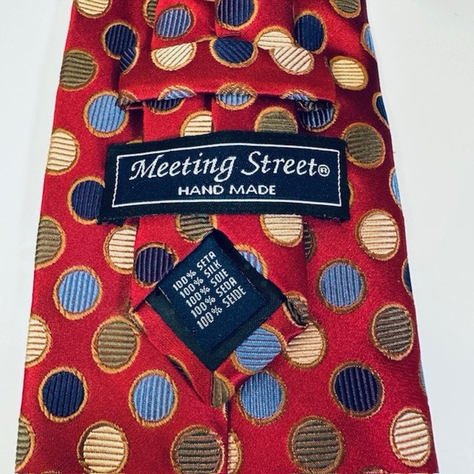 Other Meeting Street Men's Neck Tie 100% Silk Hand Made Red w/Dots Size ONE SIZE - 2 Thumbnail