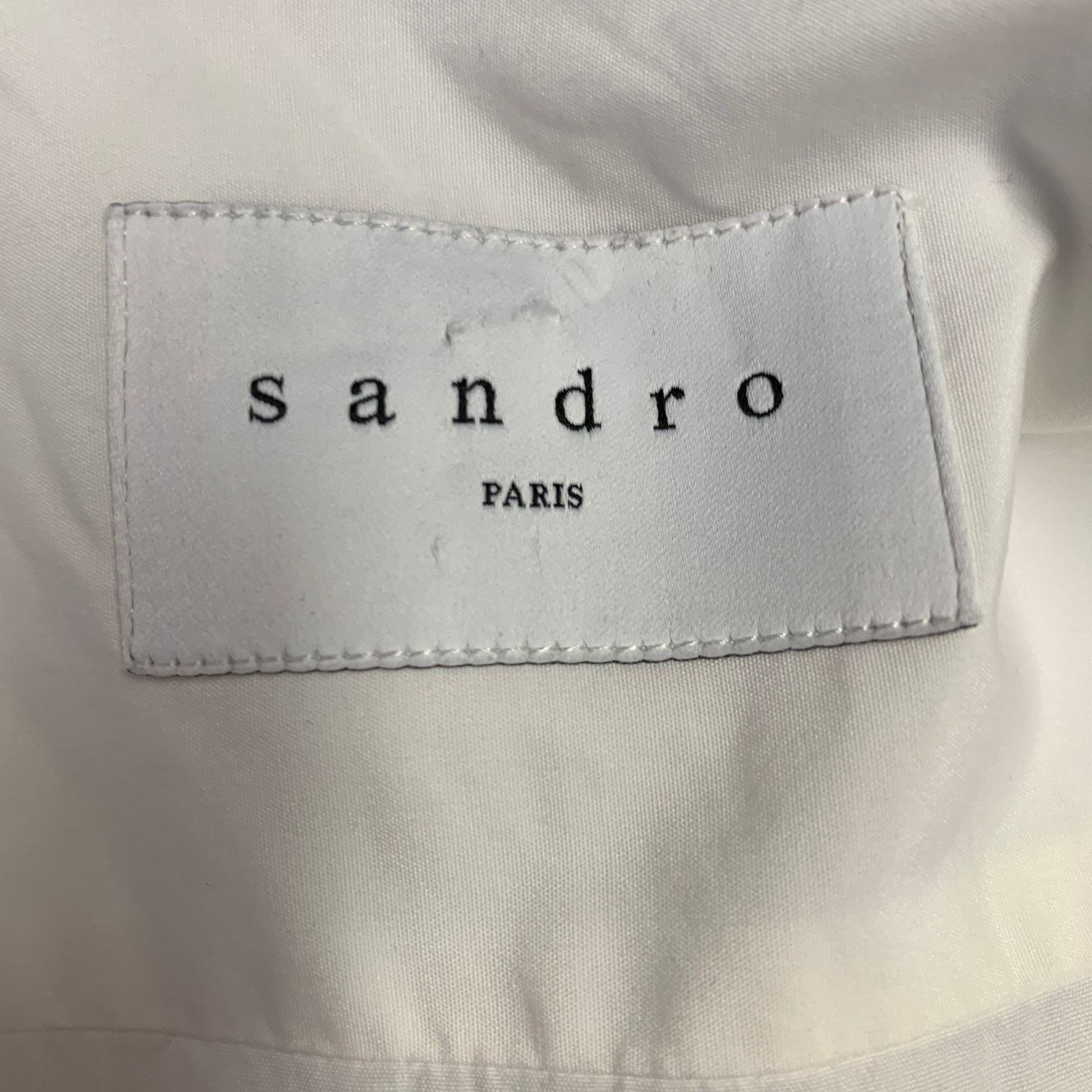 Sandro White Black Cotton Collarless Contrast Trim Long Sleeve Size US L / EU 52-54 / 3 - 5 Thumbnail