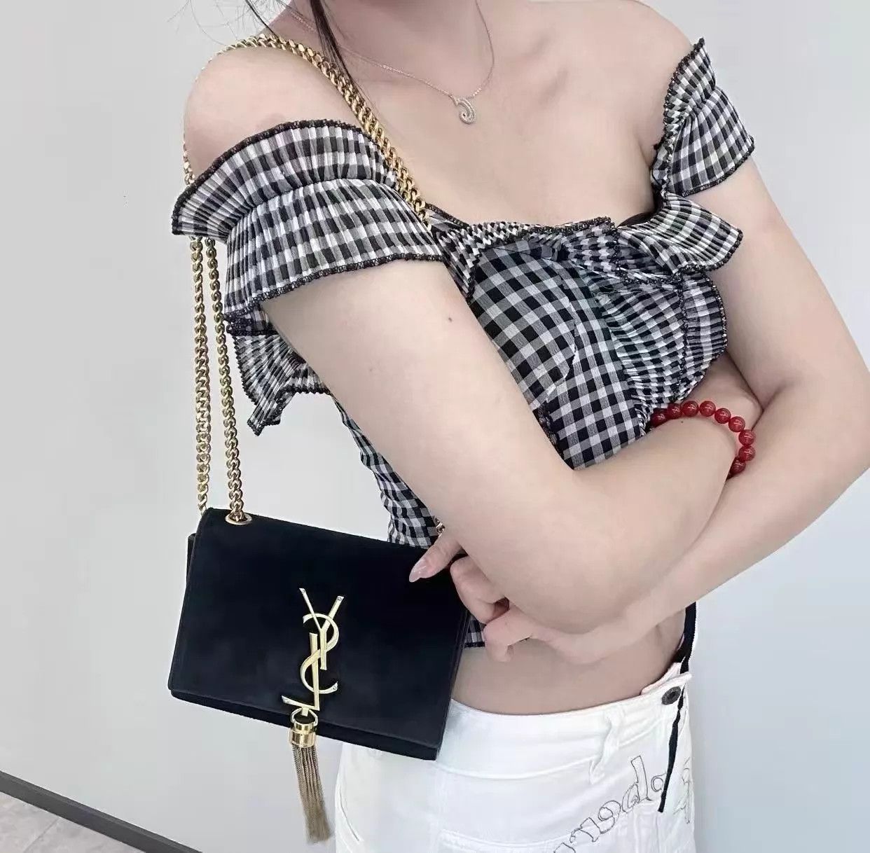 Saint Laurent Paris YSL suede tassel mini bag 17x4x12 good cond dust bag & rec Size ONE SIZE - 6 Thumbnail