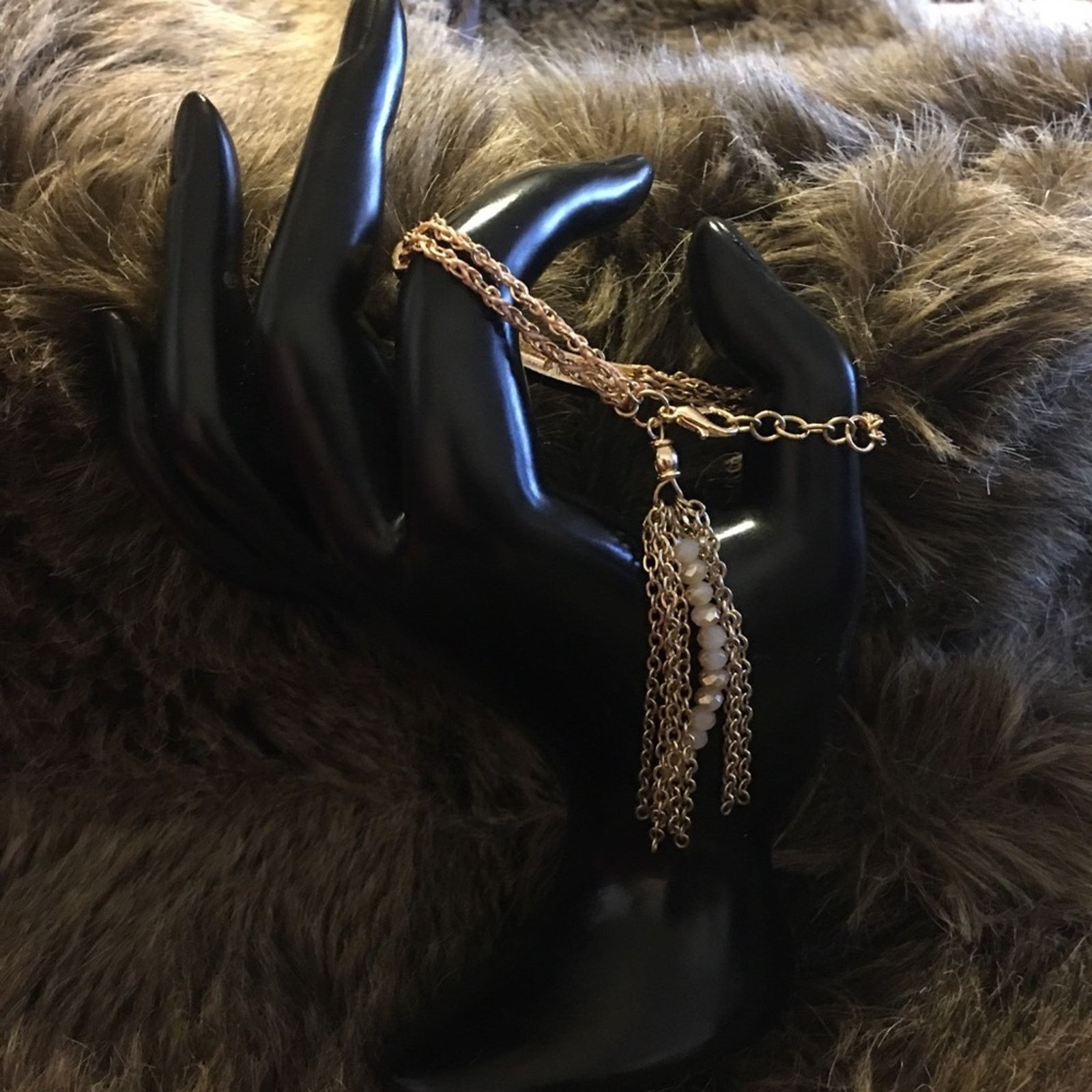 Jewelry Gold tone rhinestone bar tassel chain bracelet Size ONE SIZE - 1 Thumbnail